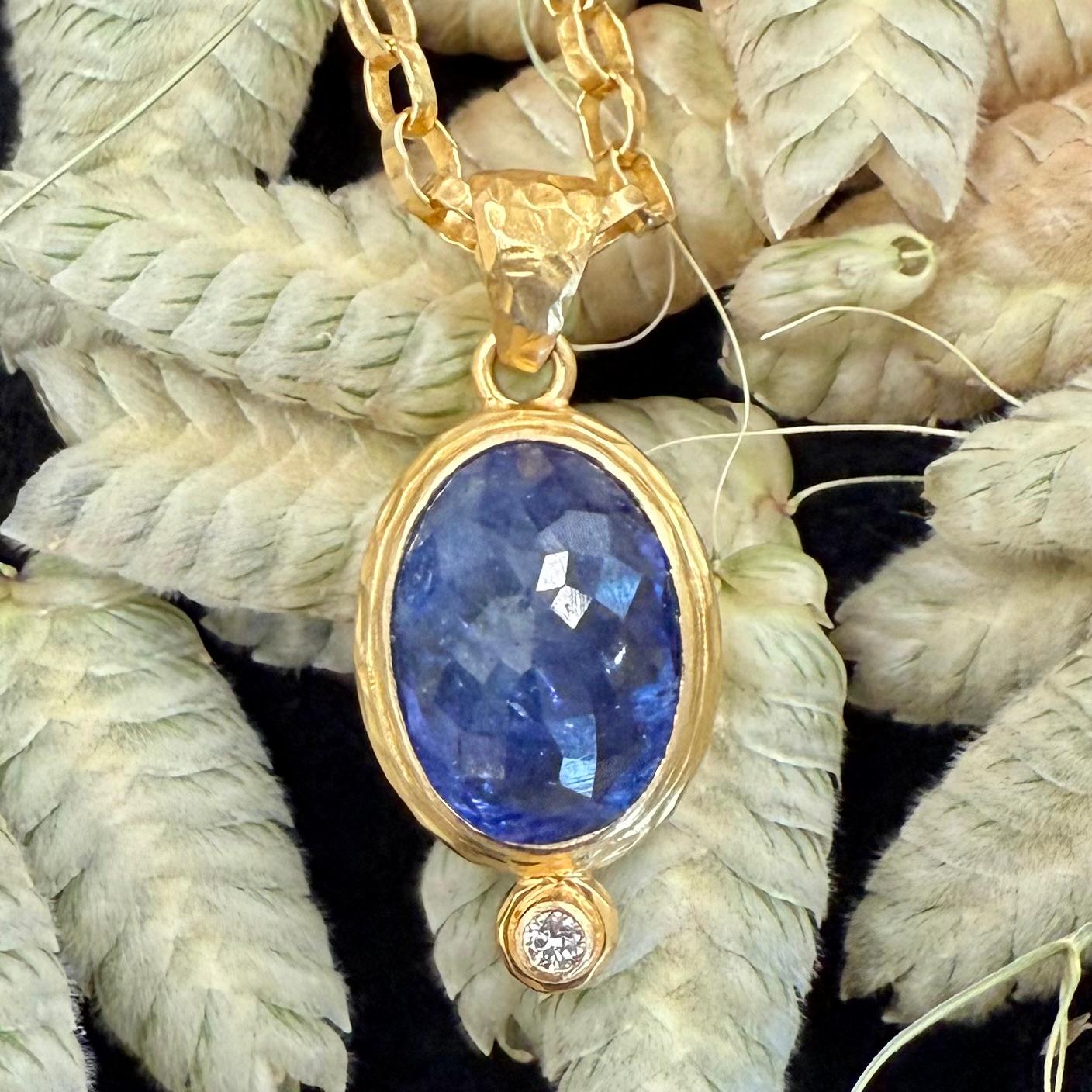 Steven Battelle 6.5 Carats Tanzanite Diamond 18K Gold Pendant For Sale 5