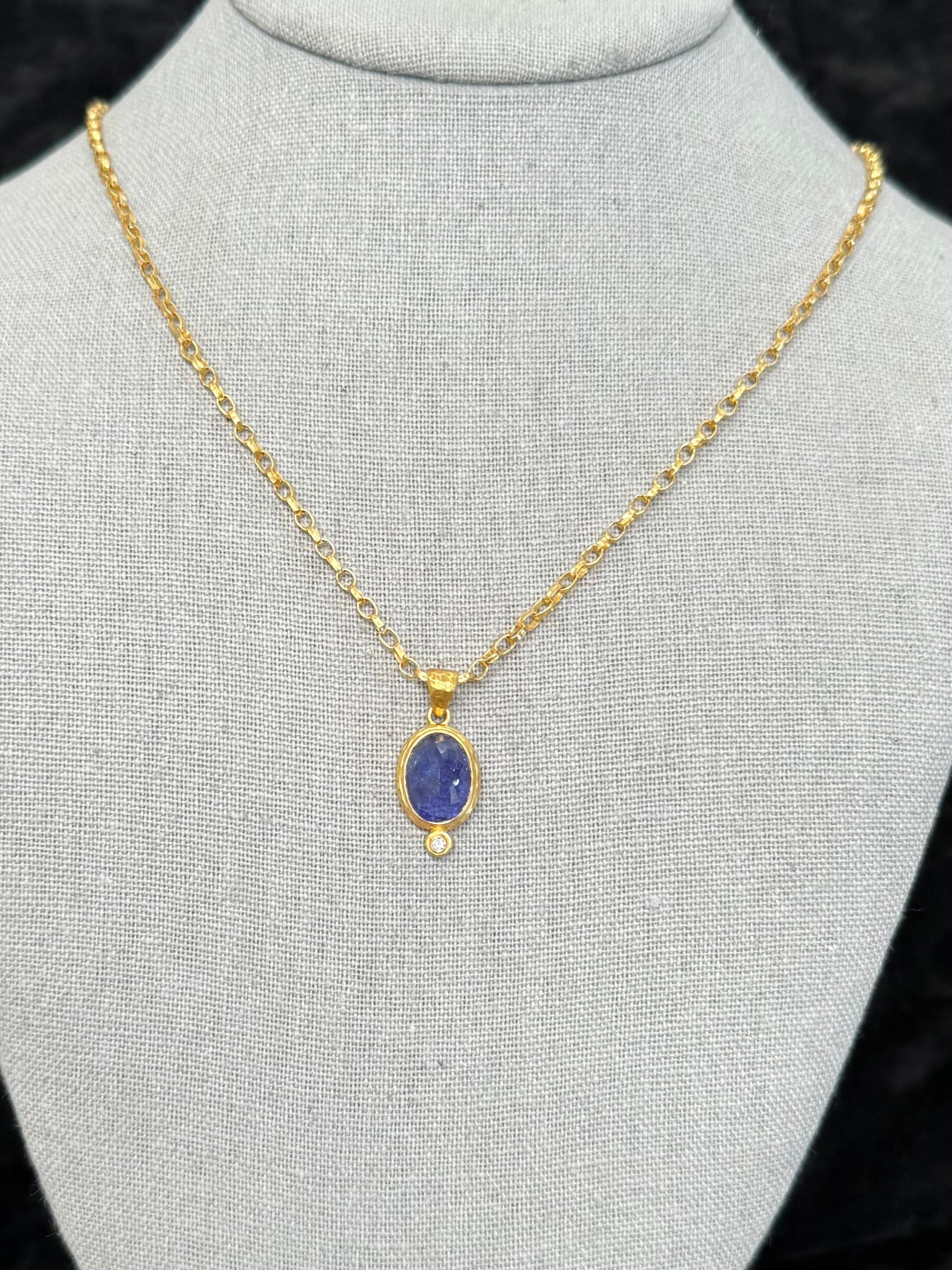Contemporary Steven Battelle 6.5 Carats Tanzanite Diamond 18K Gold Pendant For Sale