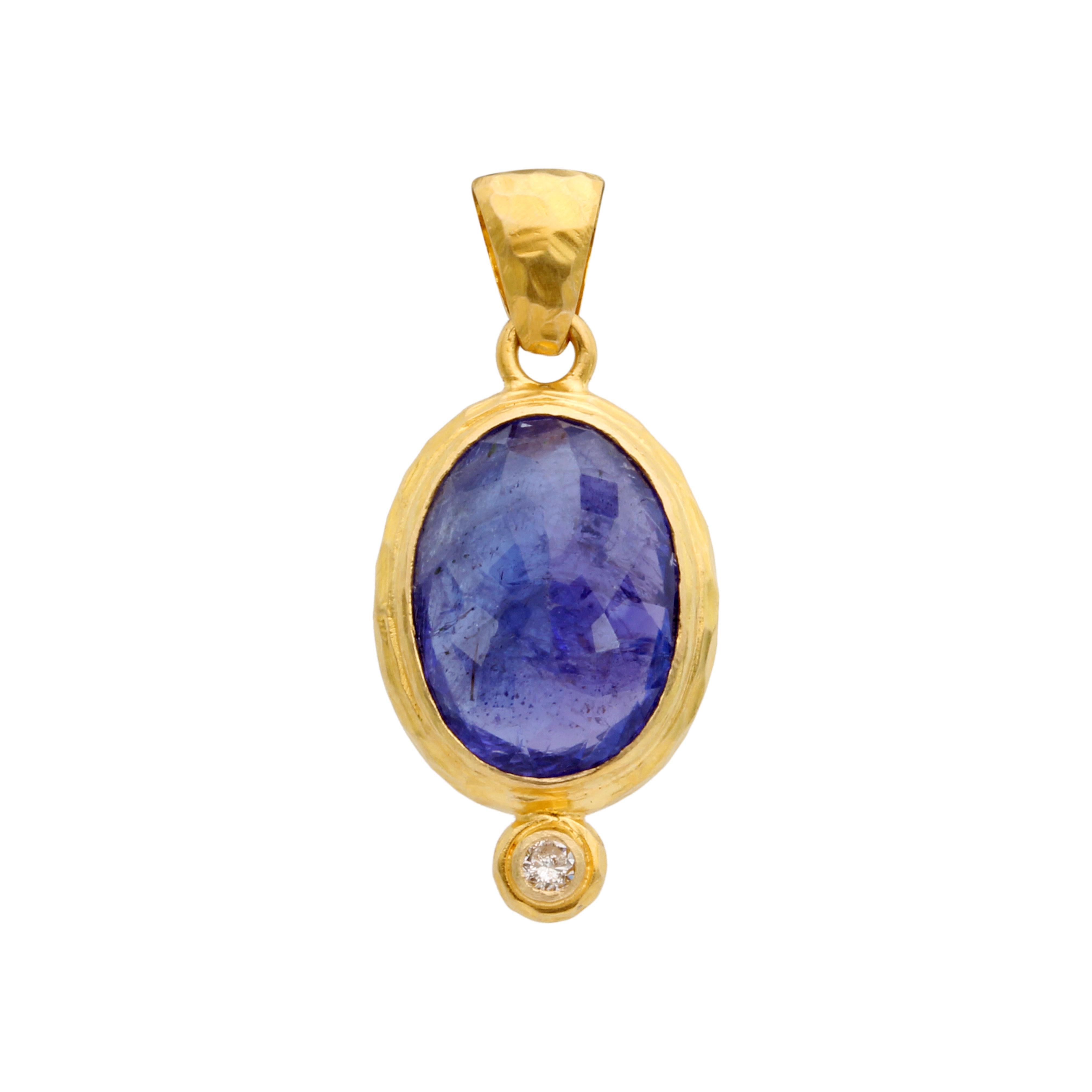 Steven Battelle 6.5 Carats Tanzanite Diamond 18K Gold Pendant In New Condition For Sale In Soquel, CA