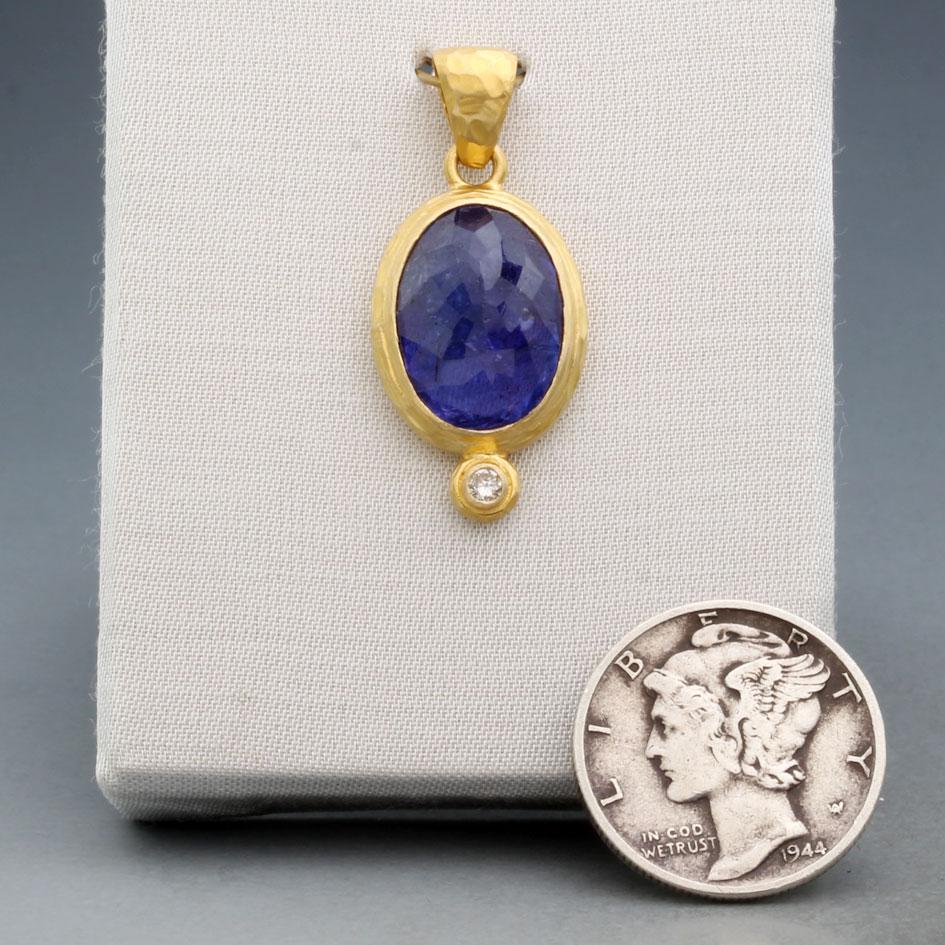 Women's or Men's Steven Battelle 6.5 Carats Tanzanite Diamond 18K Gold Pendant For Sale