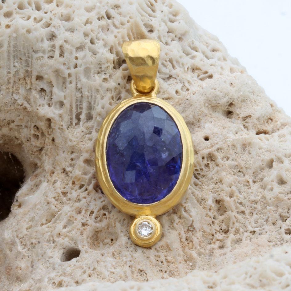Steven Battelle 6.5 Carats Tanzanite Diamond 18K Gold Pendant For Sale 2