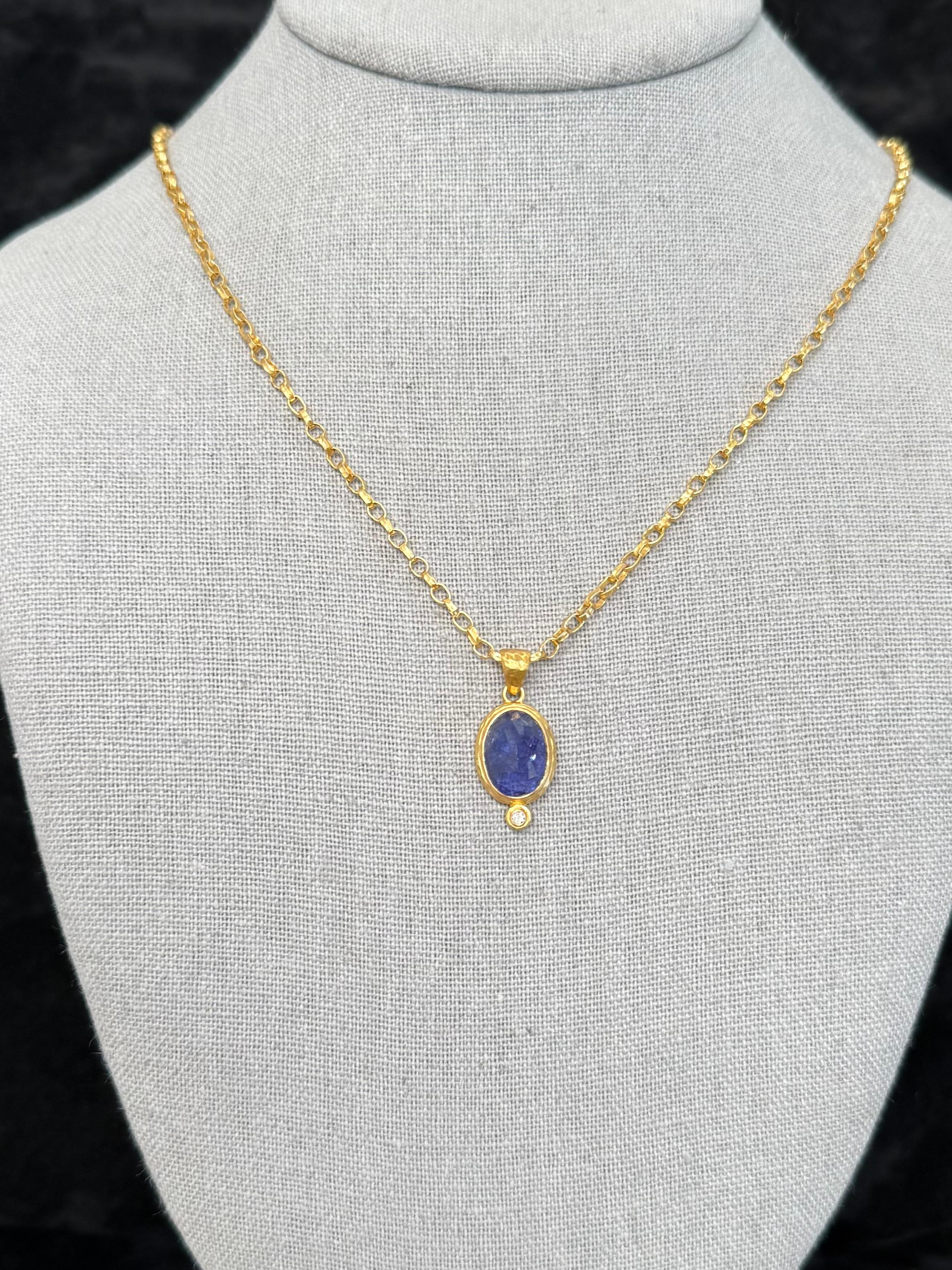 Steven Battelle 6.5 Carats Tanzanite Diamond 18K Gold Pendant For Sale 3