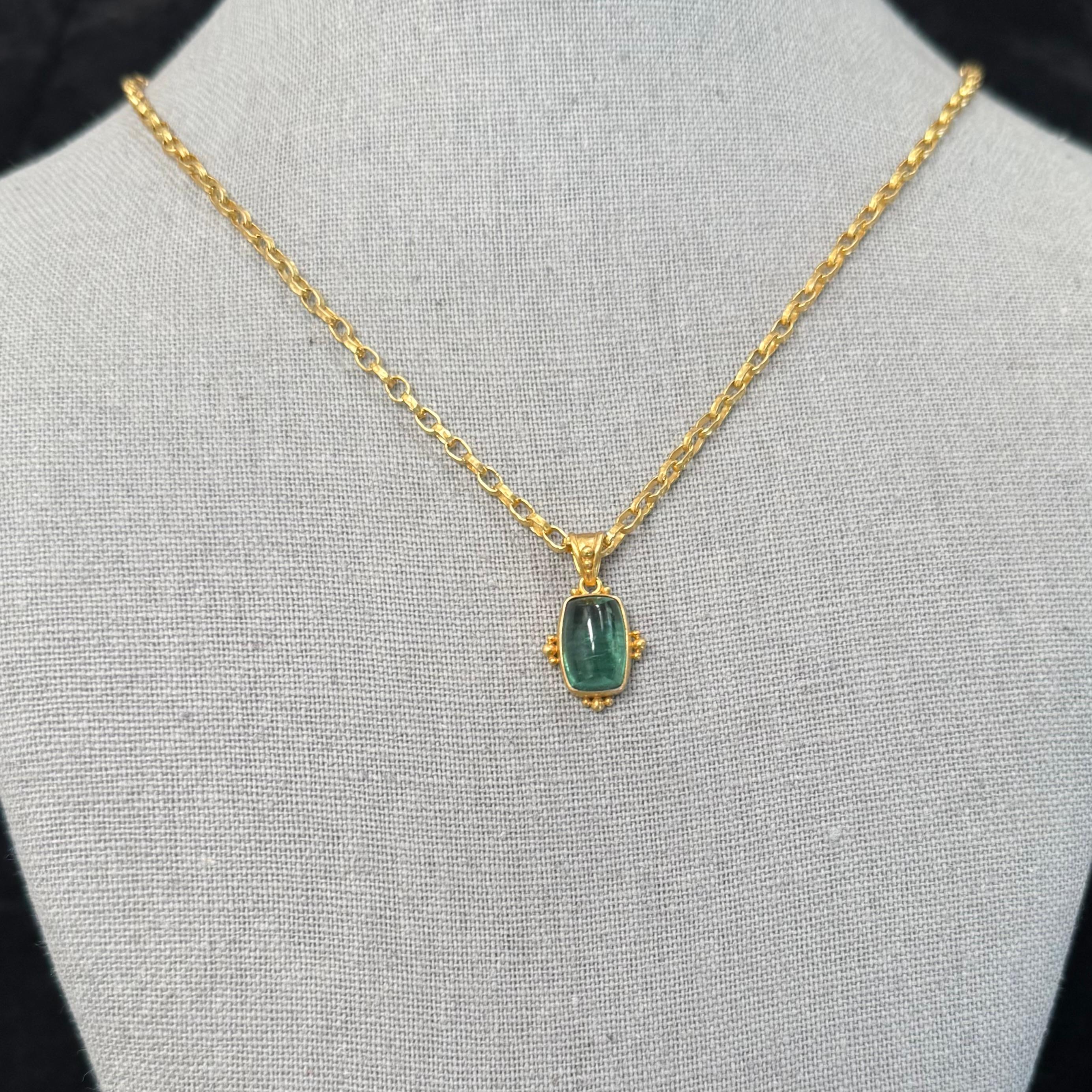 Steven Battelle 6.6 Carats Green Tourmaline Cabochon 18K Gold Pendant For Sale 3