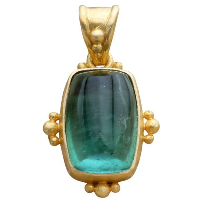 Steven Battelle 6.6 Carats Green Tourmaline Cabochon 18K Gold Pendant For Sale