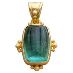 Steven Battelle 6.6 Carats Green Tourmaline Cabochon 18K Gold Pendant
