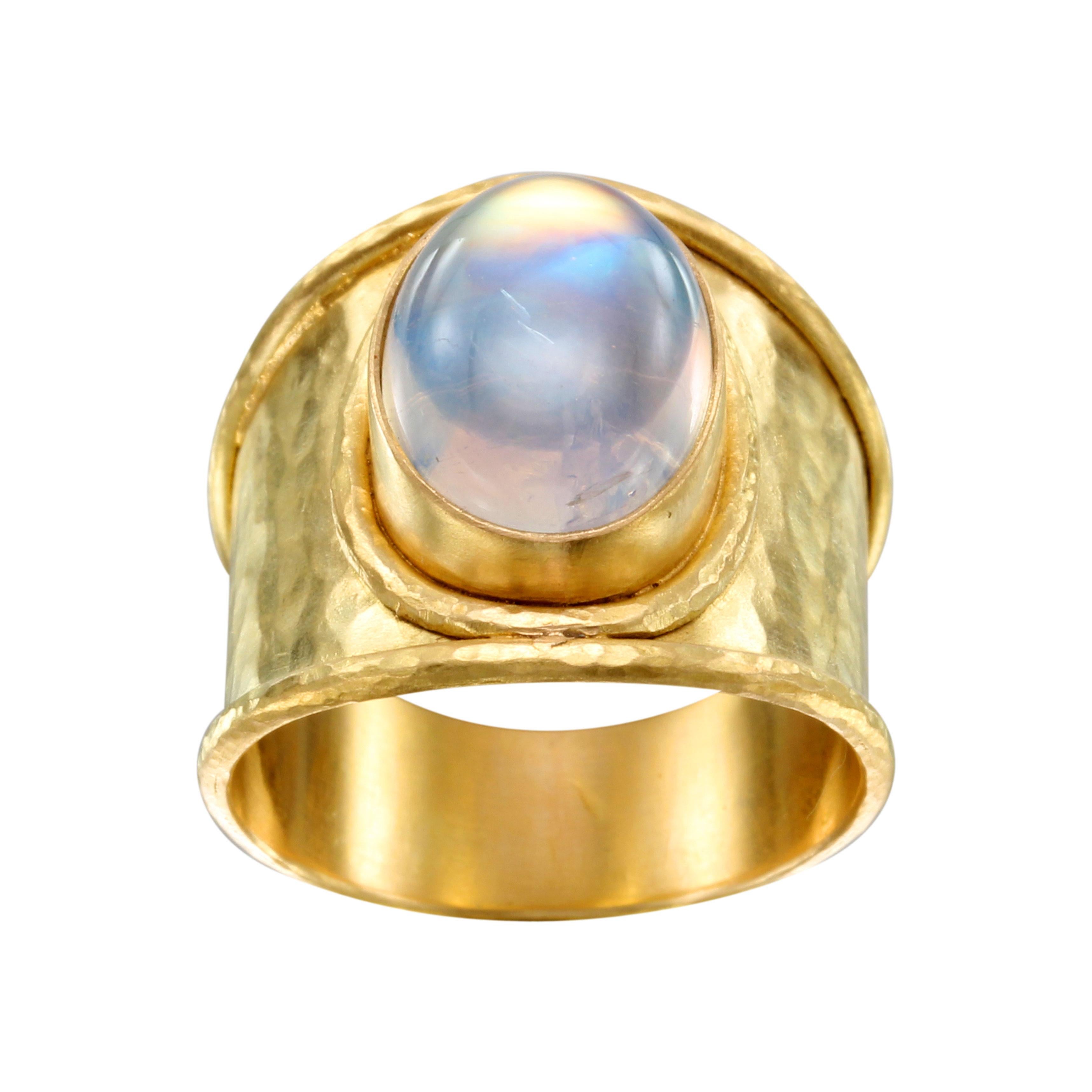 Steven Battelle 6,7 Karat Regenbogen Mondstein 18K Gold Ring im Zustand „Neu“ im Angebot in Soquel, CA
