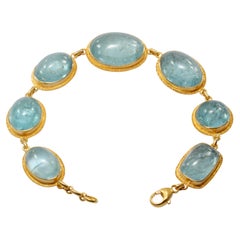 Steven Battelle Pulsera de oro de 18 quilates con cabujón de aguamarina de 67,0 quilates