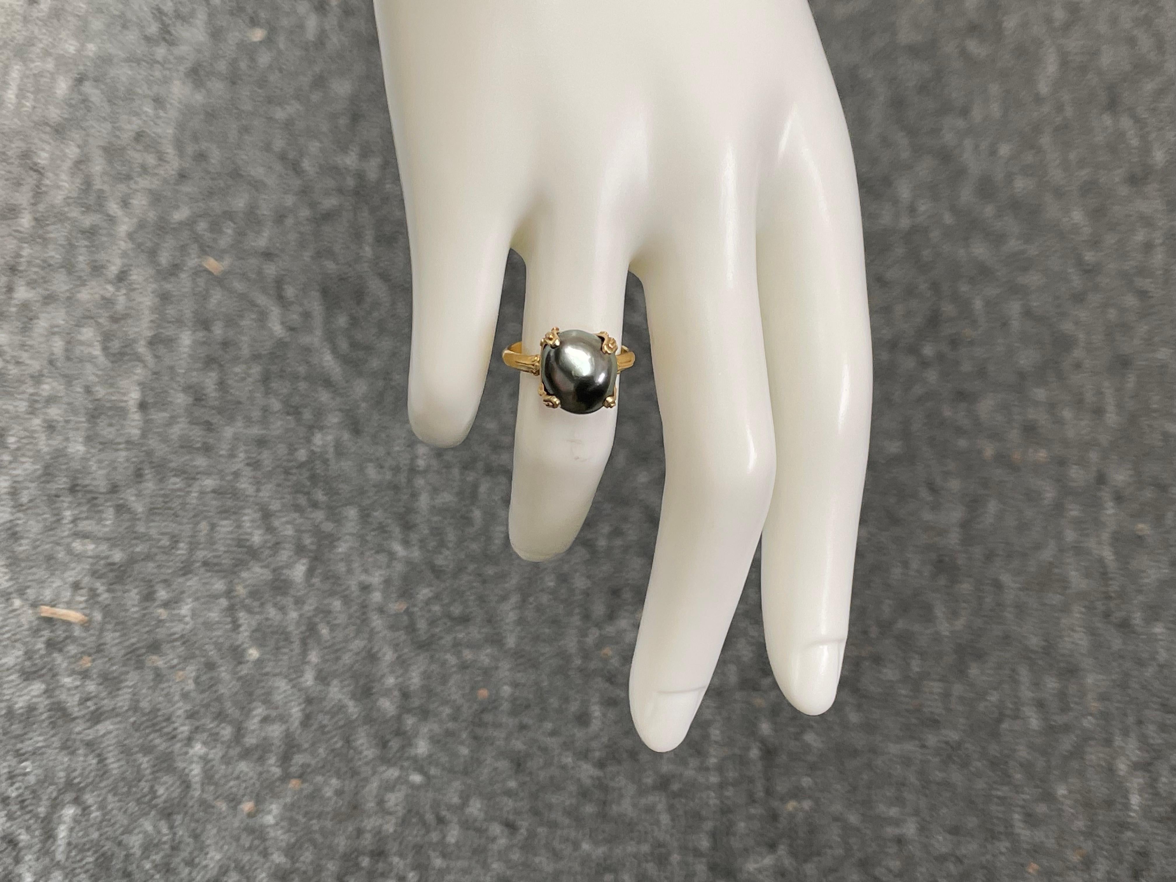 Steven Battelle 6.8 Carat Black South Sea Pearl Ring 18K Gold For Sale 5
