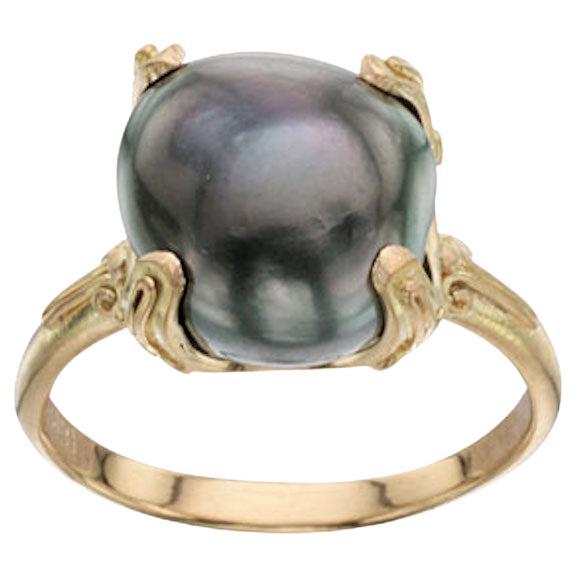 Steven Battelle 6.8 Carat Black South Sea Pearl Ring 18K Gold