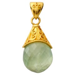 Steven Battelle 6.9 Carats Prehnite 22K Gold Pendant With 18K Gold 18" Chain