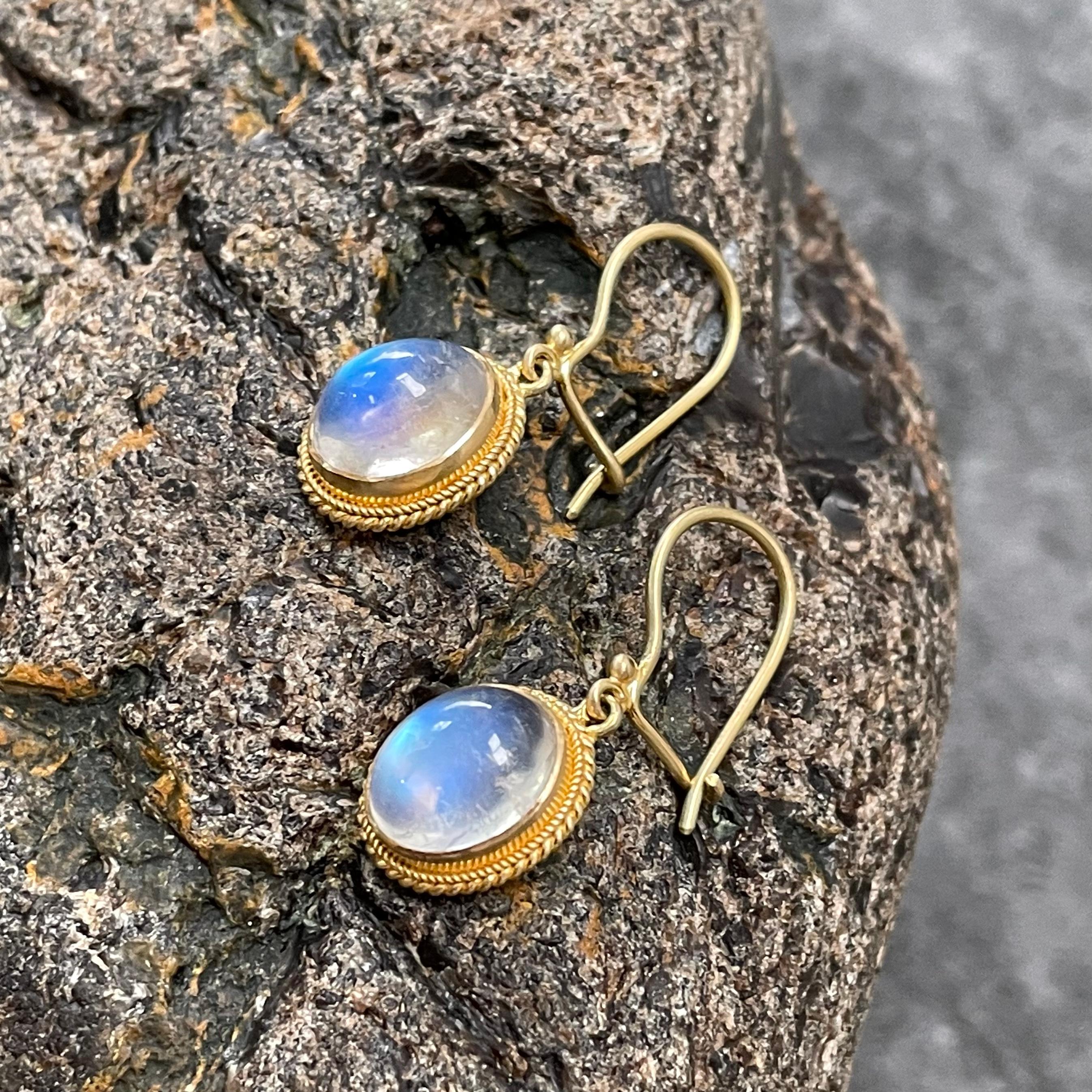 Women's Steven Battelle 7.0 Carats Rainbow Moonstone 18K Gold Wire Earrings