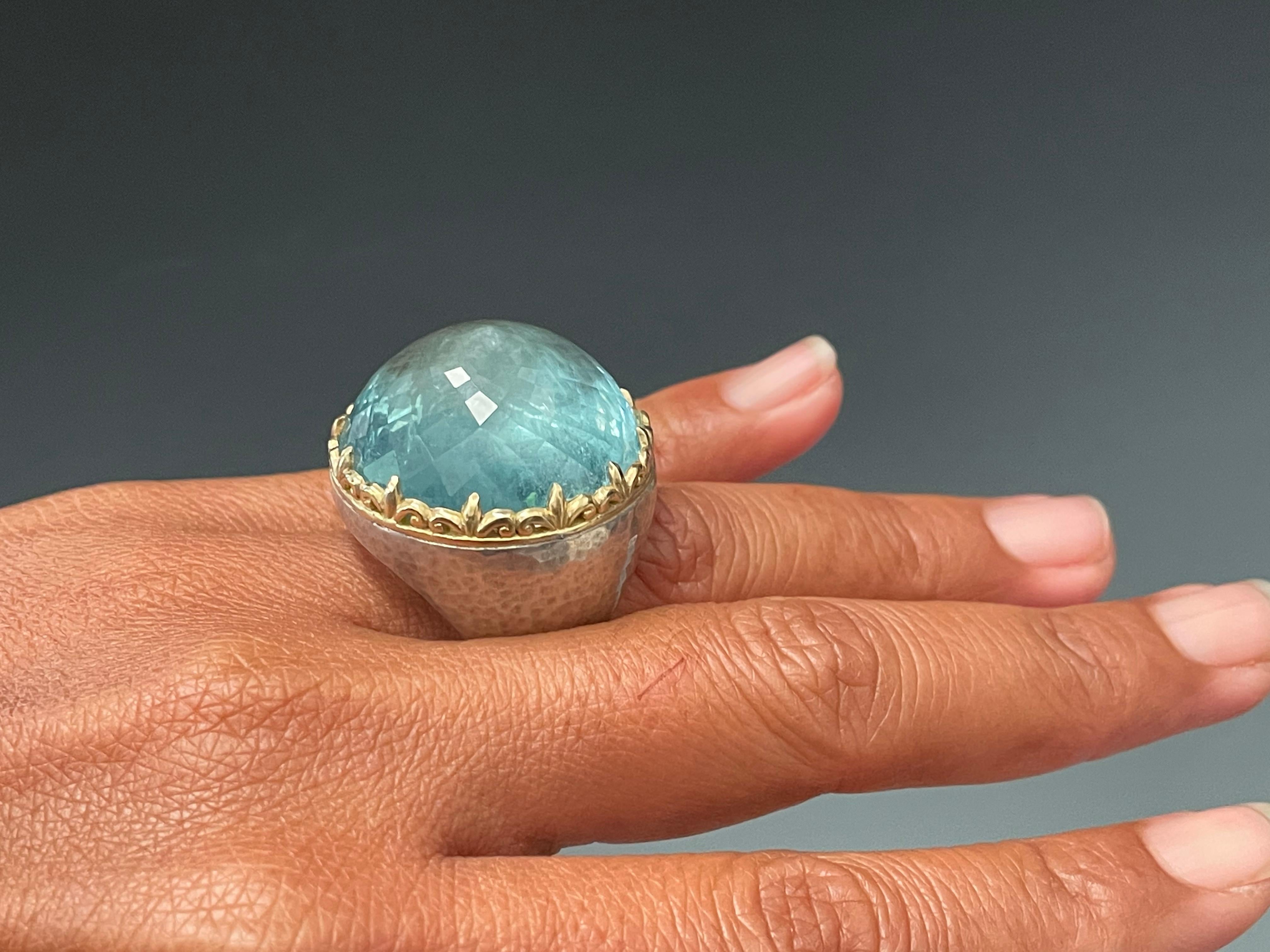 Steven Battelle 70.0 Carat Aquamarine Silver 18K Gold Ring 3
