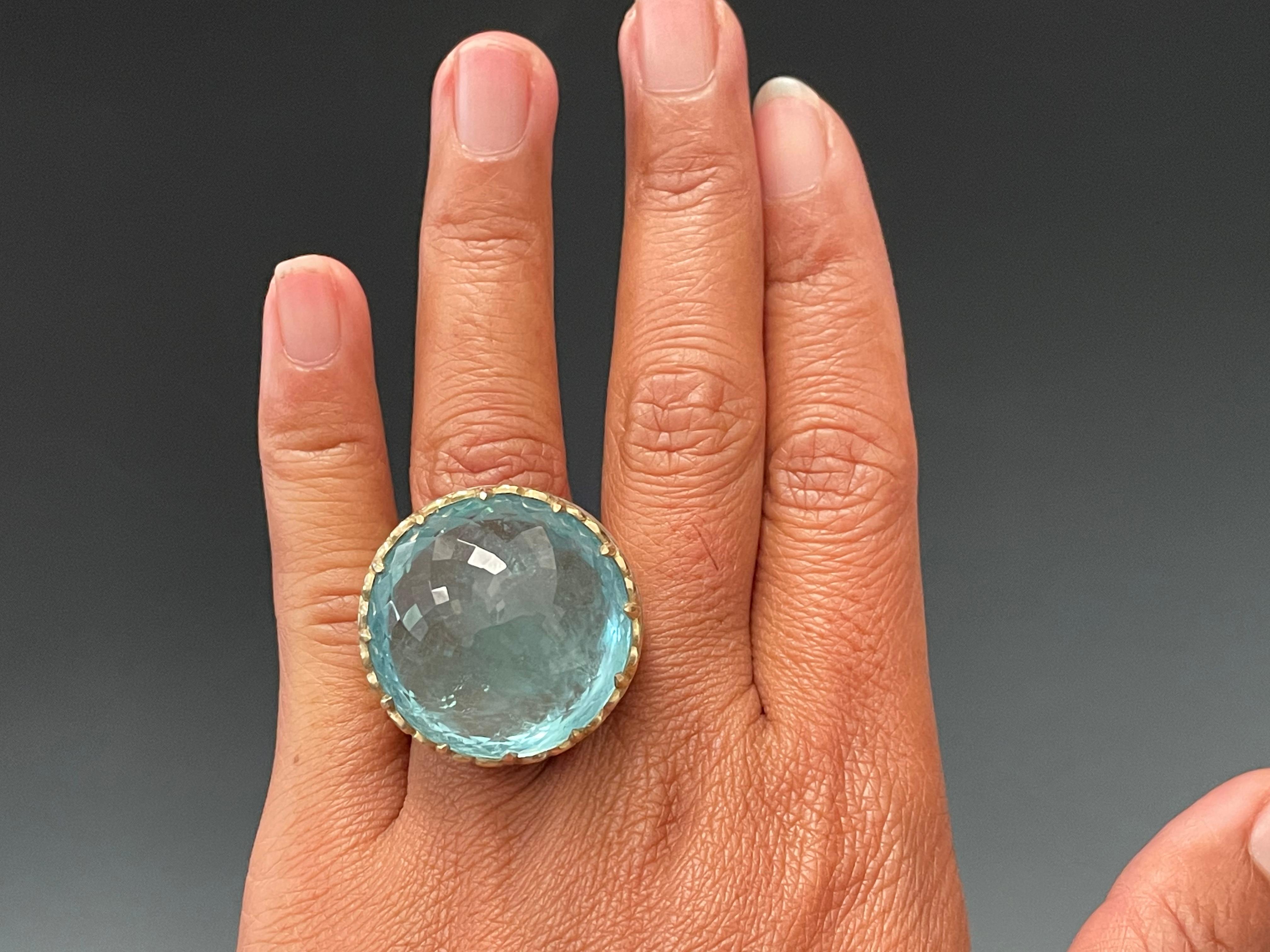 Steven Battelle 70.0 Carat Aquamarine Silver 18K Gold Ring 4