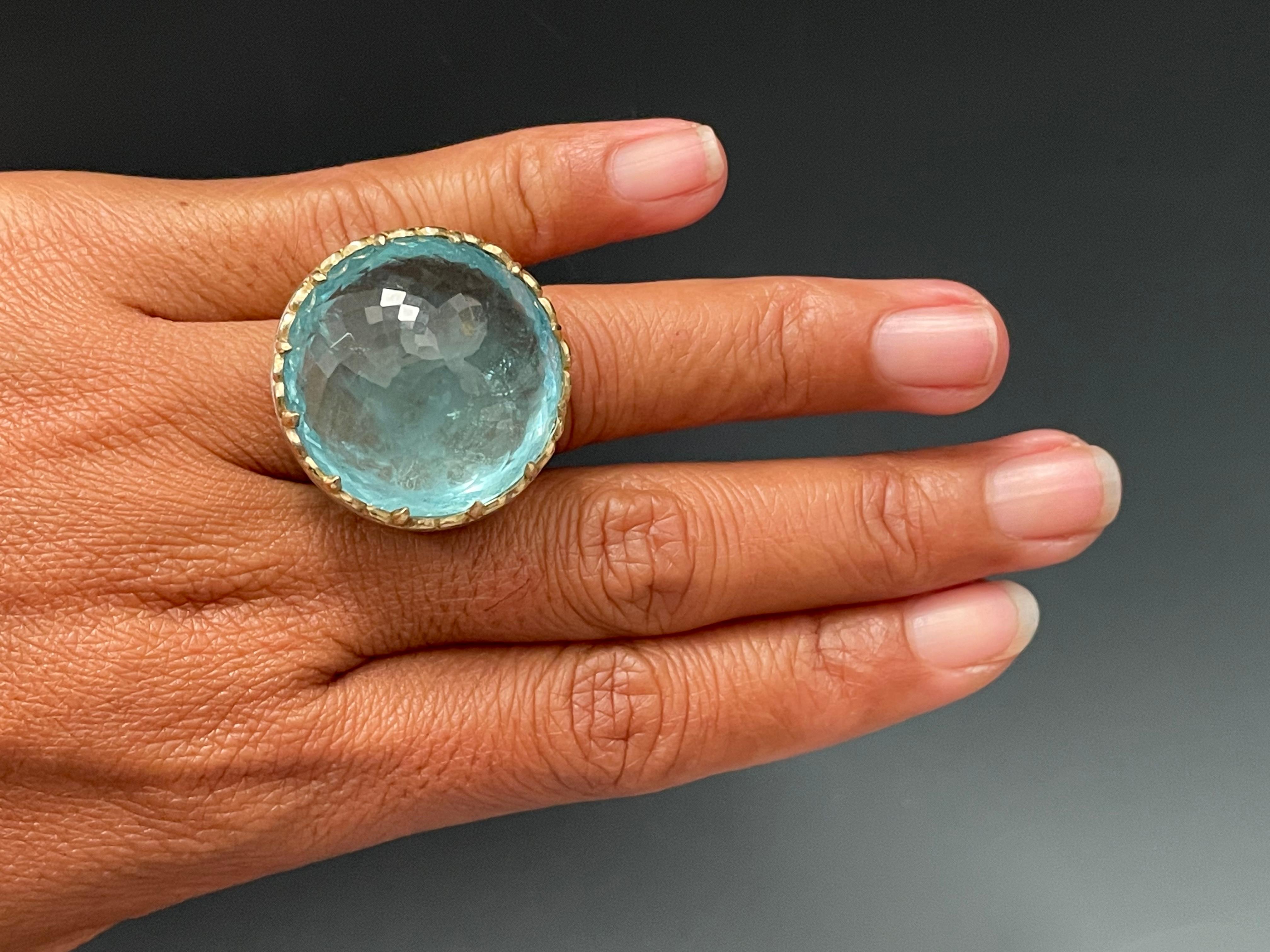 Steven Battelle 70.0 Carat Aquamarine Silver 18K Gold Ring 5