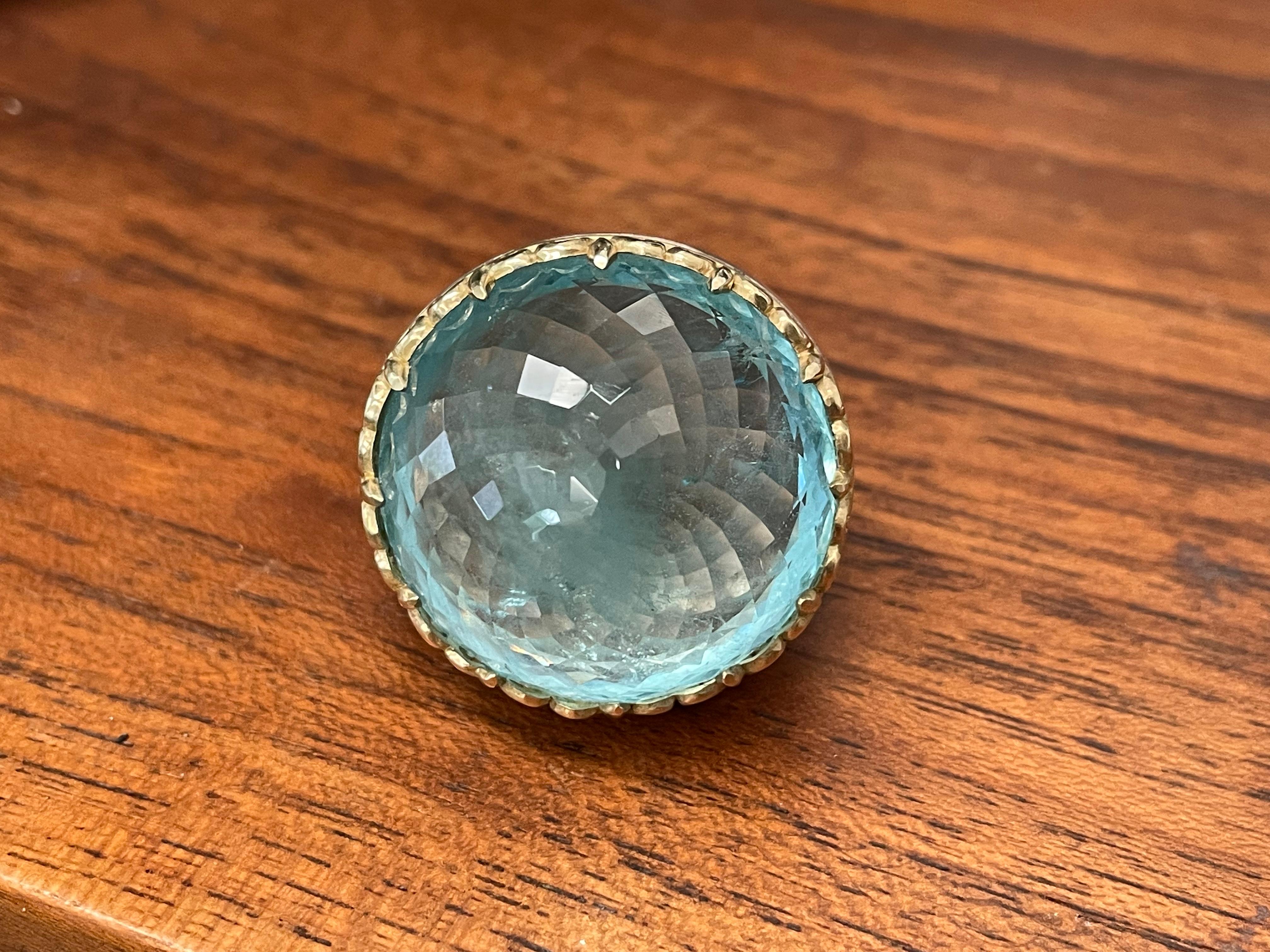Steven Battelle 70.0 Carat Aquamarine Silver 18K Gold Ring 6