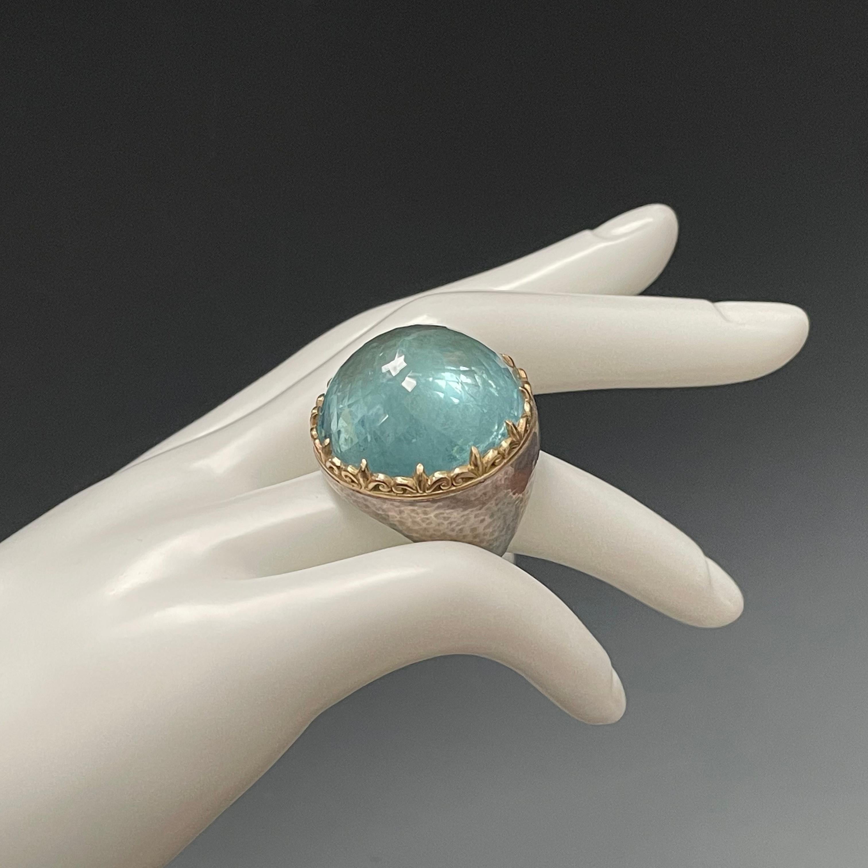 Contemporary Steven Battelle 70.0 Carat Aquamarine Silver 18K Gold Ring