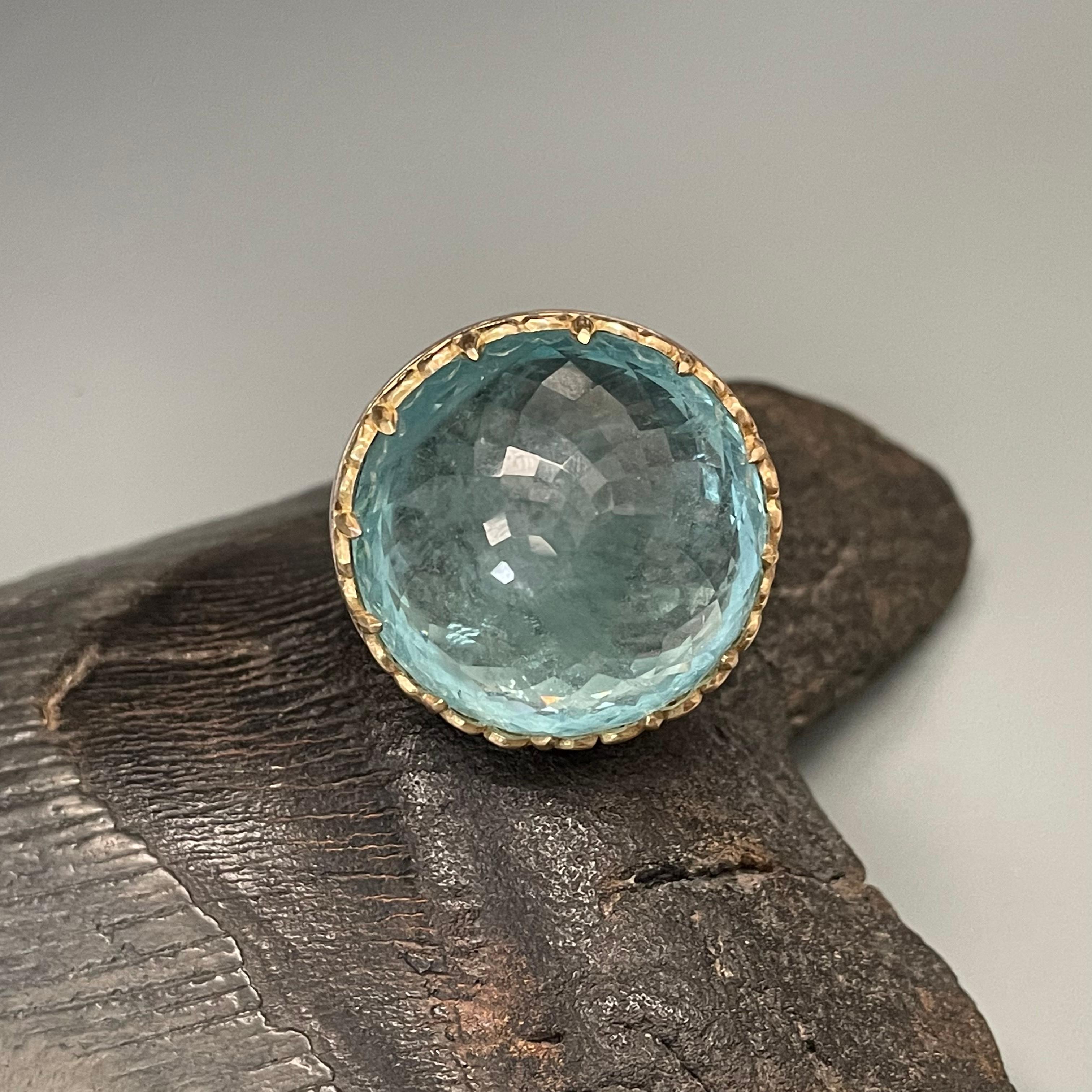 Women's or Men's Steven Battelle 70.0 Carat Aquamarine Silver 18K Gold Ring