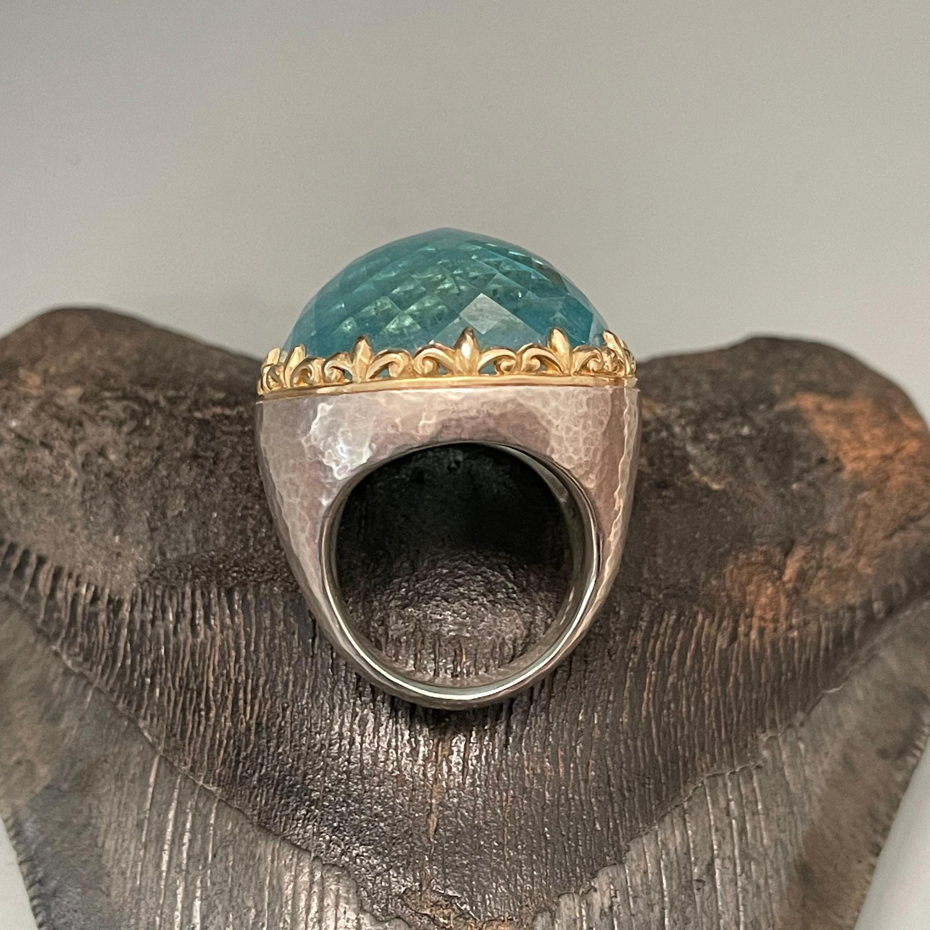 Steven Battelle 70.0 Carat Aquamarine Silver 18K Gold Ring 2
