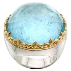 Steven Battelle 70.0 Carat Aquamarine Silver 18K Gold Ring