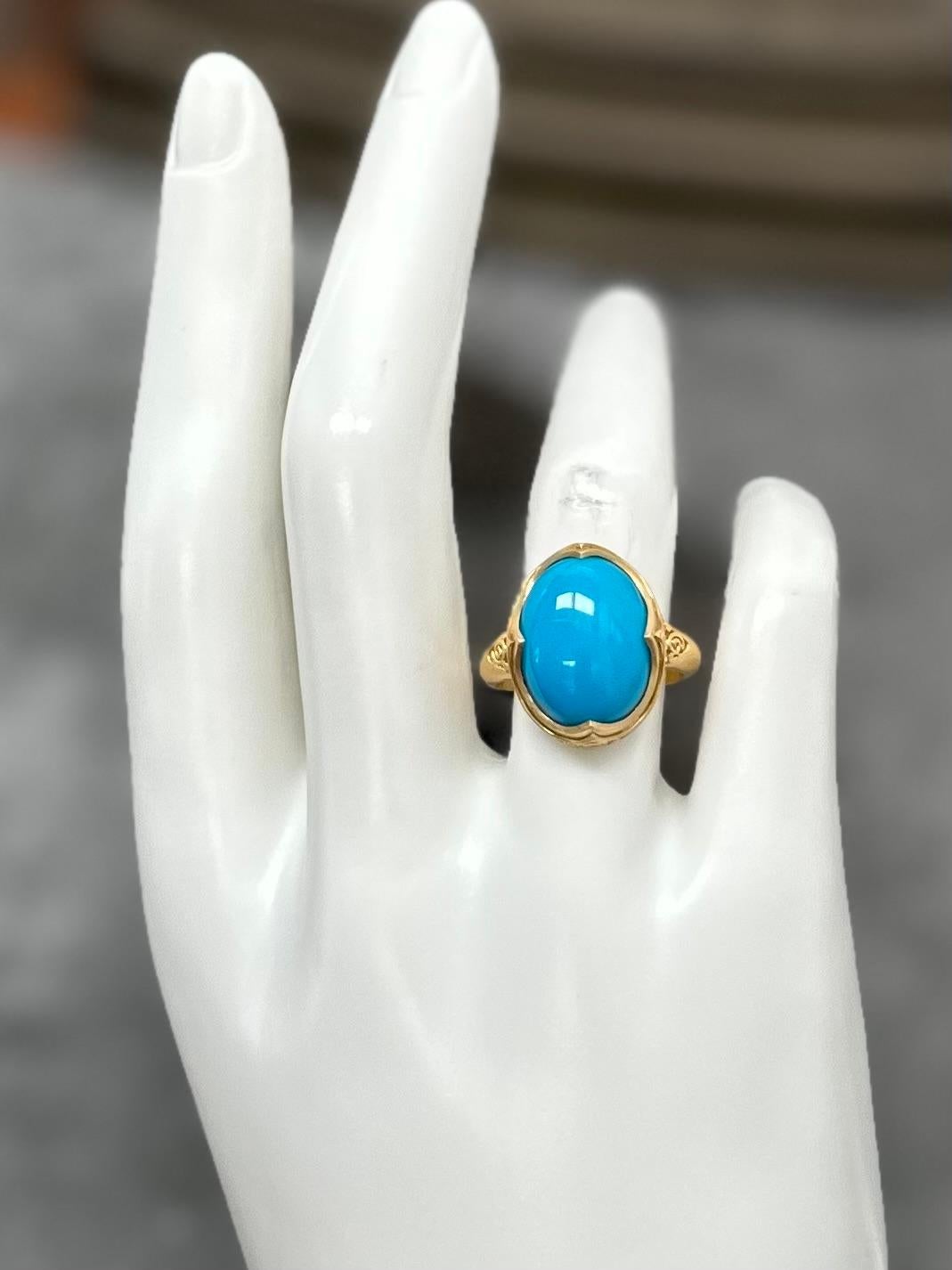 Steven Battelle 7.1 Carats Arizona Turquoise 18K Gold Ring In New Condition For Sale In Soquel, CA