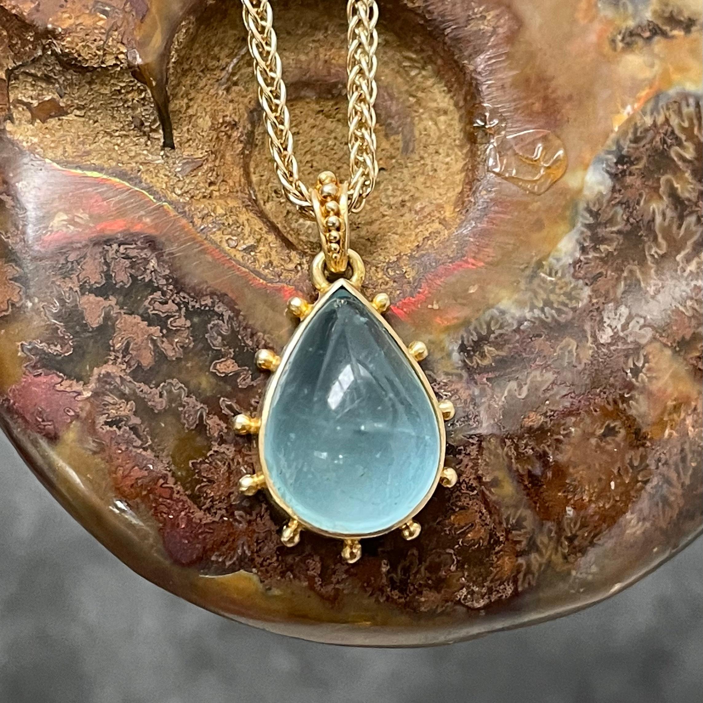 Steven Battelle 7.1 Carats Cabochon Aquamarine 18K Gold Pendant 5