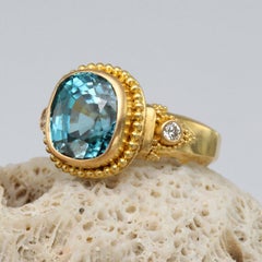 Steven Battelle 7.2 Carats Blue Zircon Diamonds 22K Gold Ring