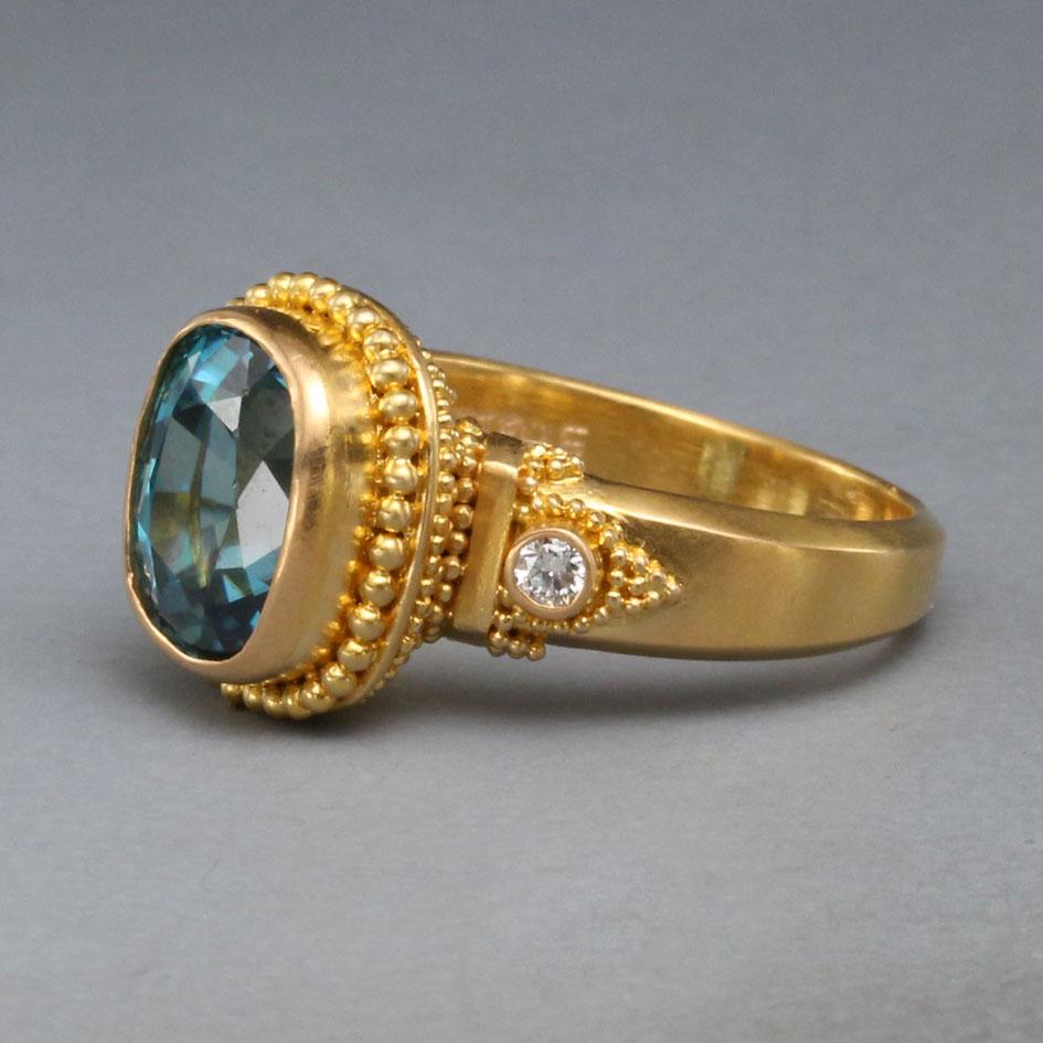 Steven Battelle 7,2 Karat Blauer Zirkon-Diamant-Ring aus 22 Karat Gold im Zustand „Neu“ im Angebot in Soquel, CA