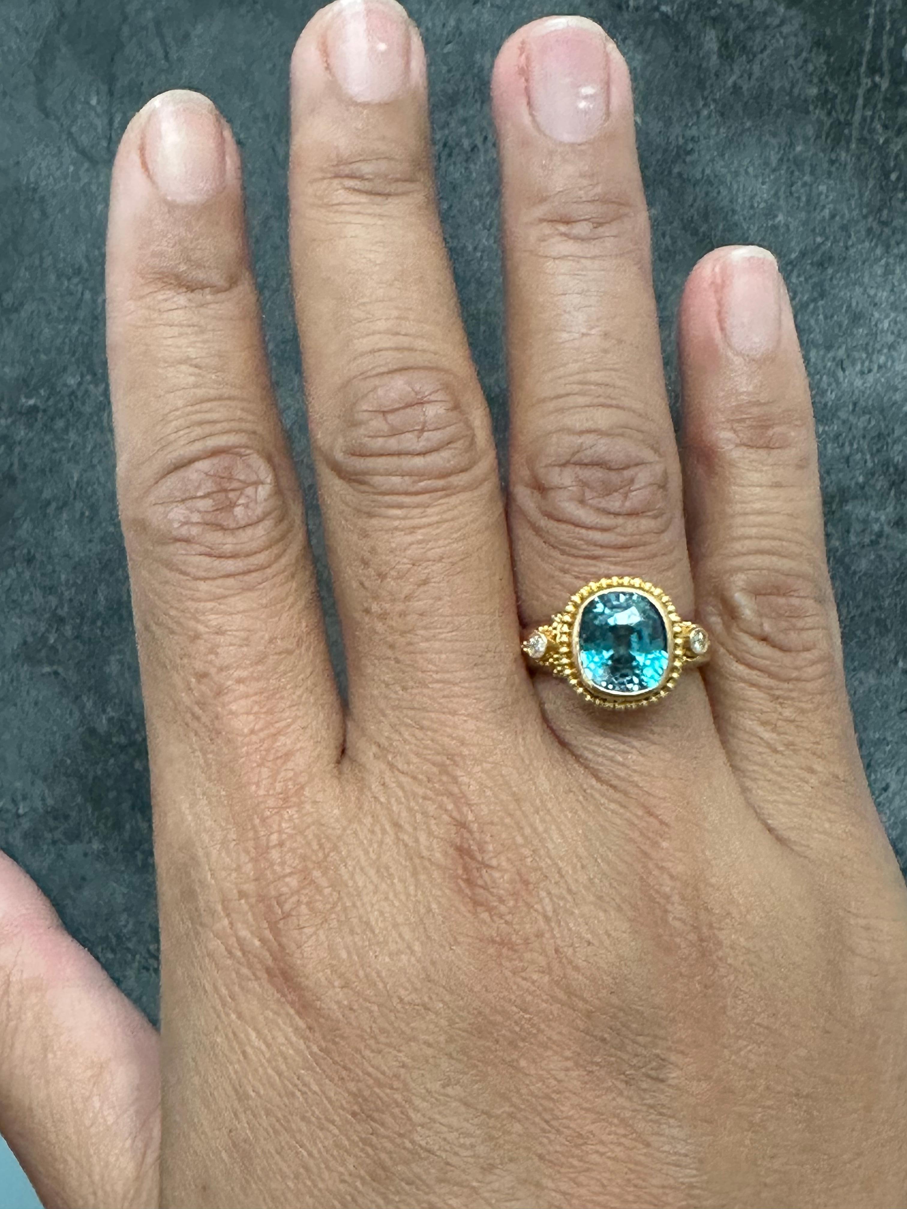 Steven Battelle 7.2 Carats Blue Zircon Diamonds 22k Gold Ring In New Condition For Sale In Soquel, CA