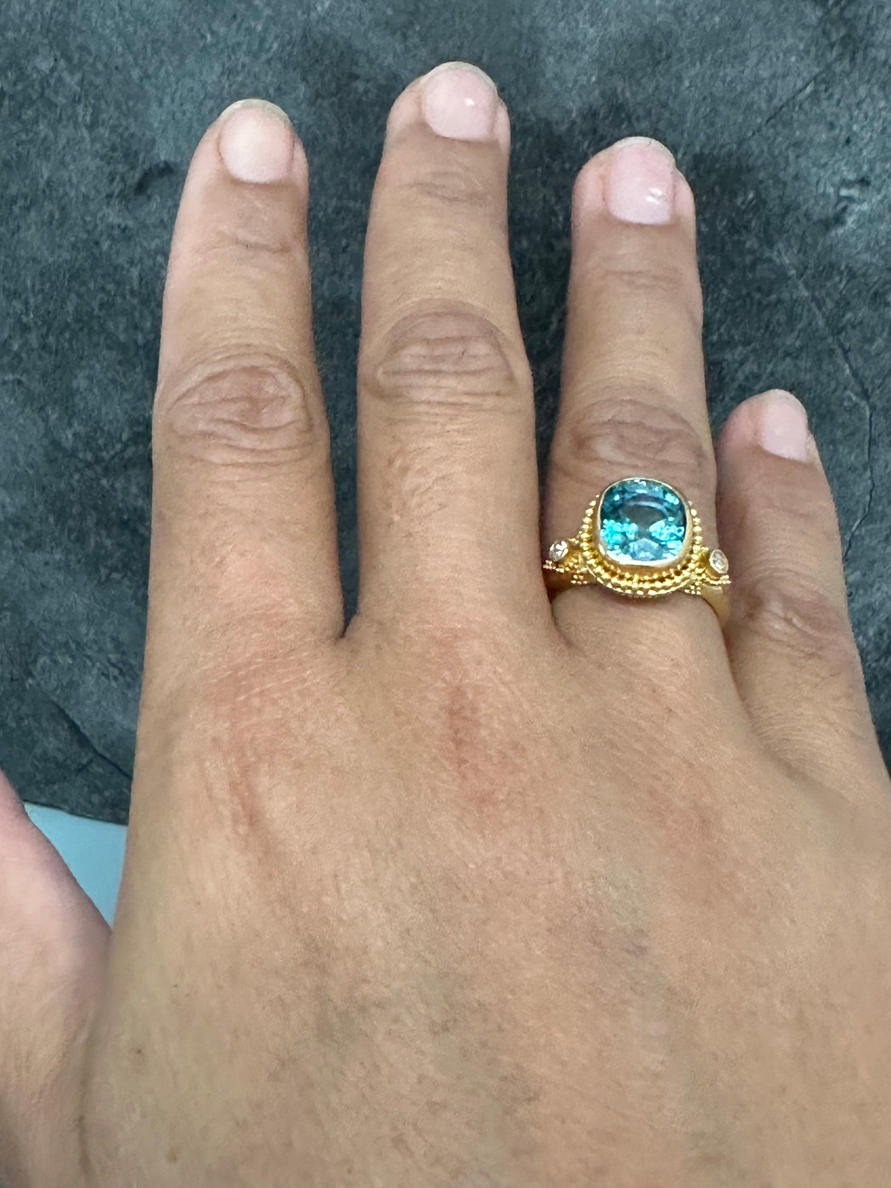 Women's or Men's Steven Battelle 7.2 Carats Blue Zircon Diamonds 22k Gold Ring For Sale