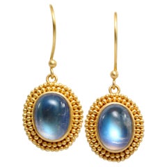 Steven Battelle 7.3 Carats Rainbow Moonstone 18K Gold Wire Earrings