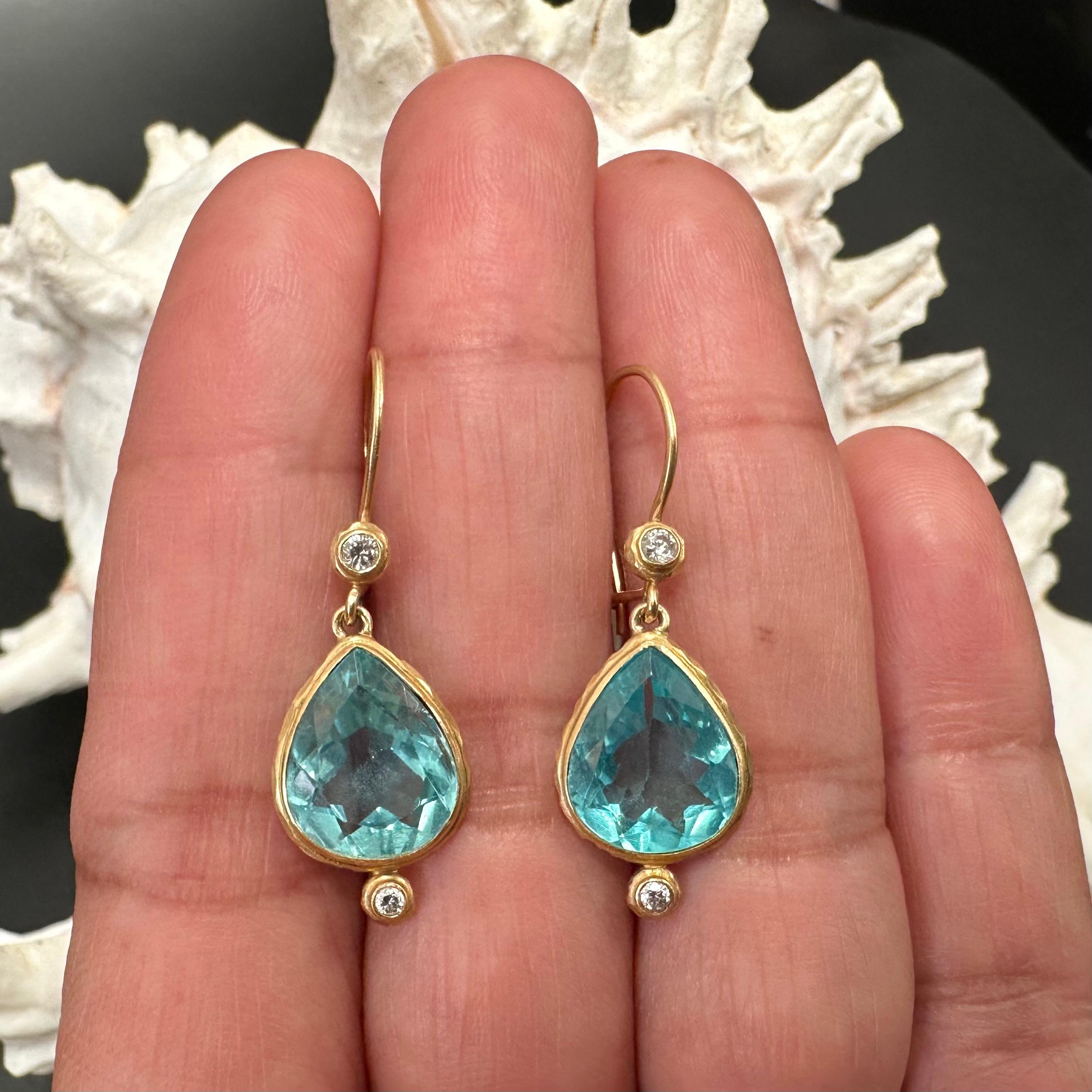 Steven Battelle 7.4 Carats Apatite Diamond 18K Gold Wire Earrings 4