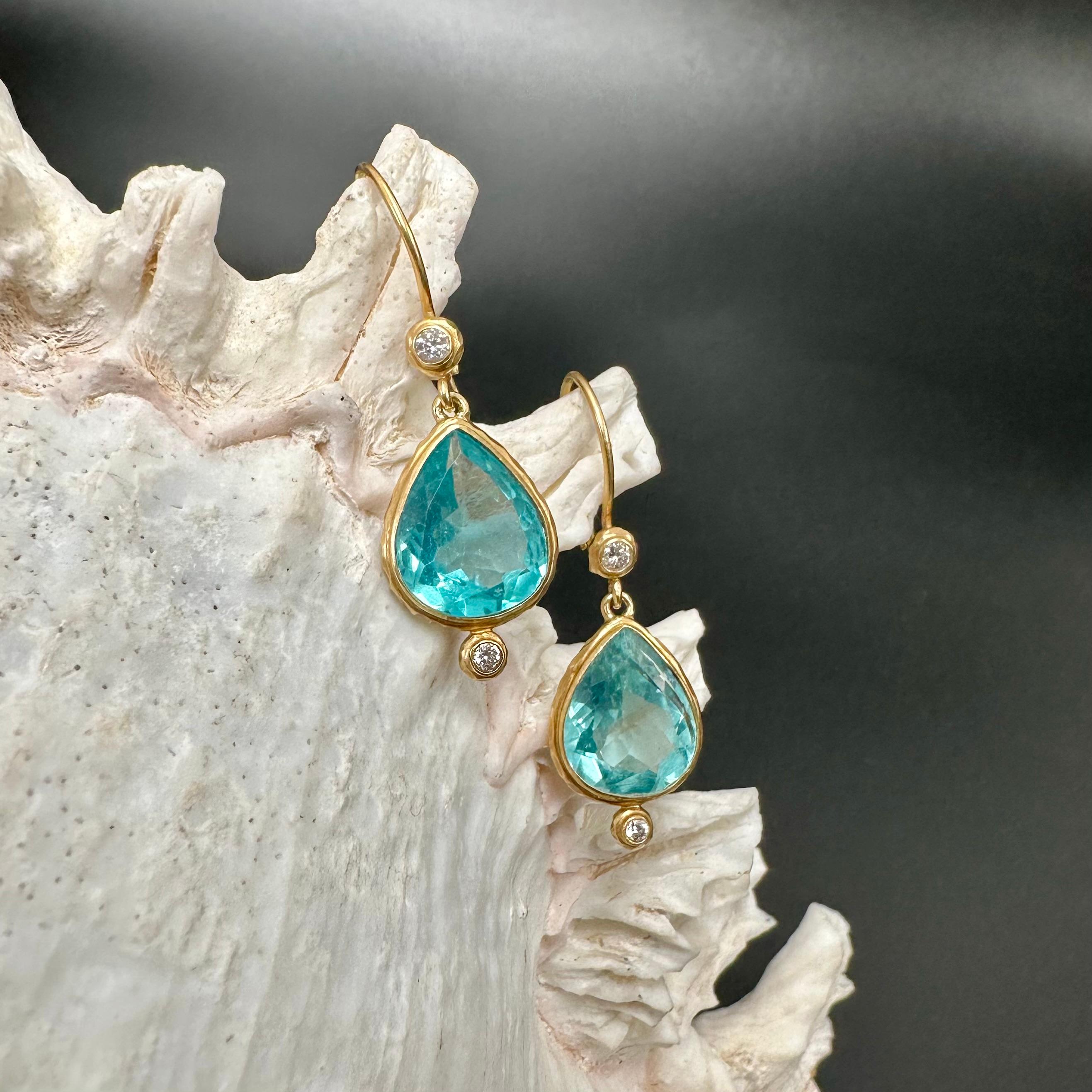 Steven Battelle 7.4 Carats Apatite Diamond 18K Gold Wire Earrings 5