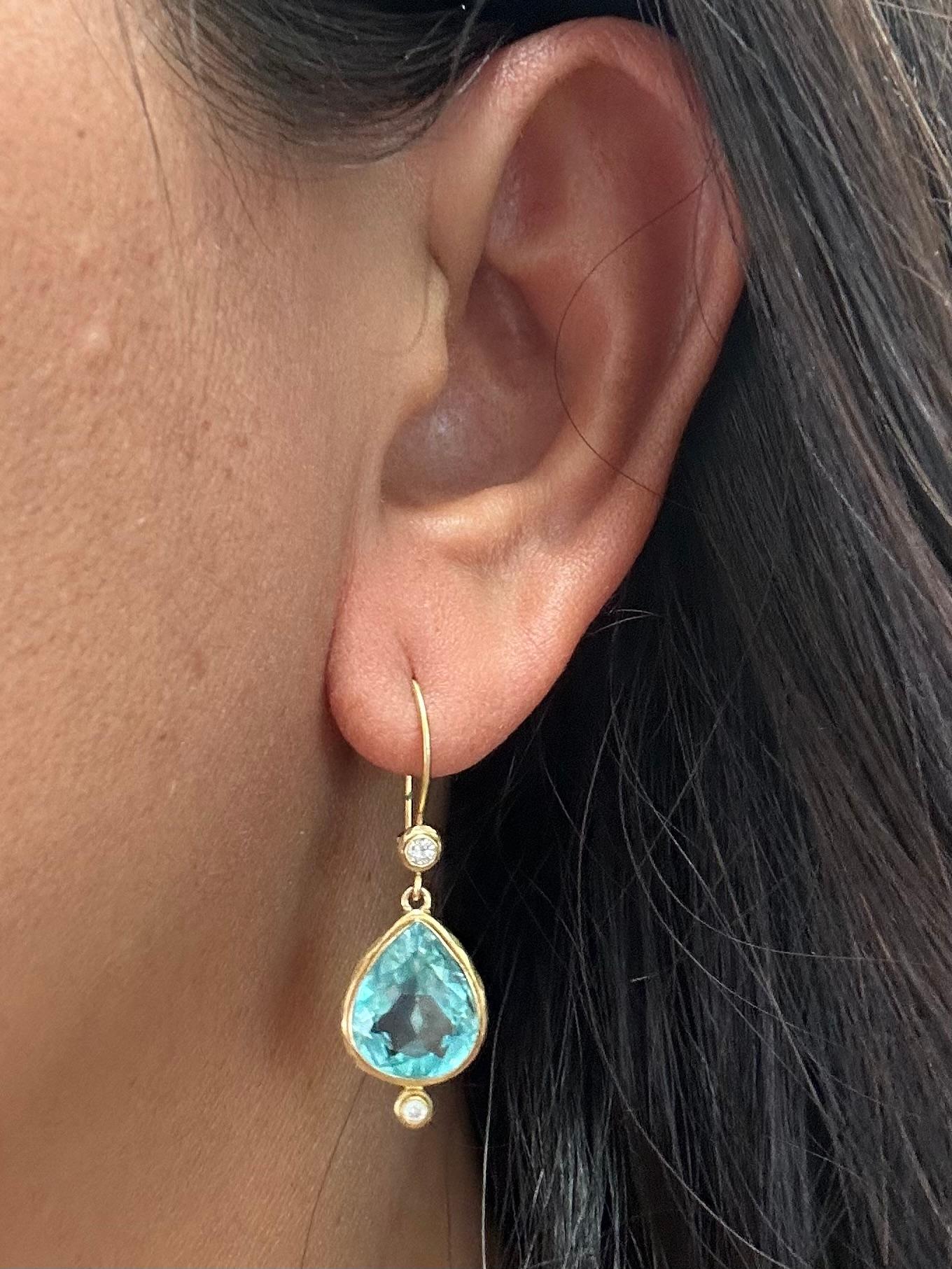 Steven Battelle 7.4 Carats Apatite Diamond 18K Gold Wire Earrings 6