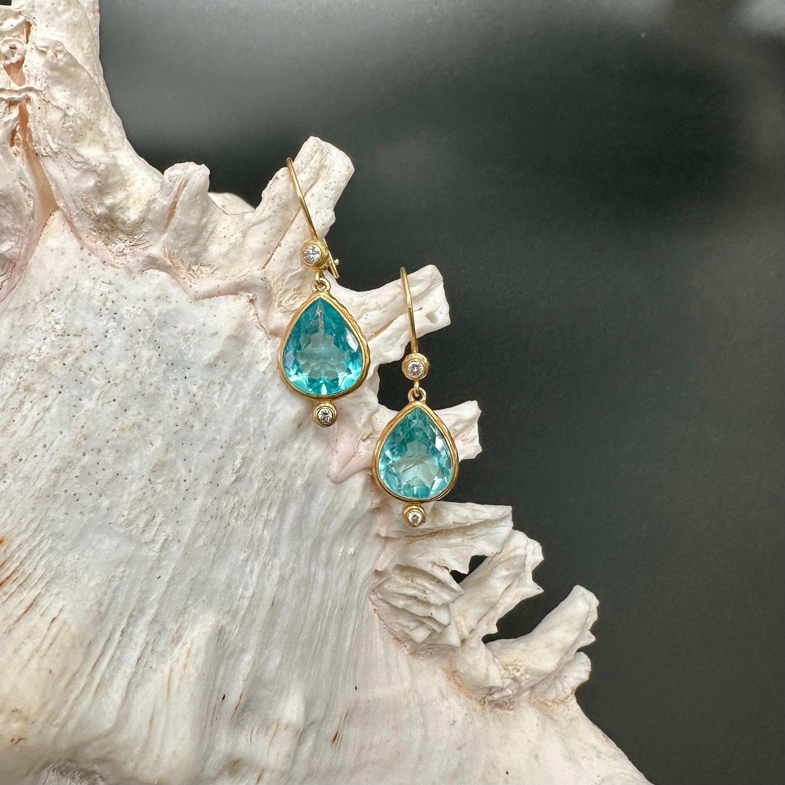 Steven Battelle 7.4 Carats Apatite Diamond 18K Gold Wire Earrings In New Condition In Soquel, CA