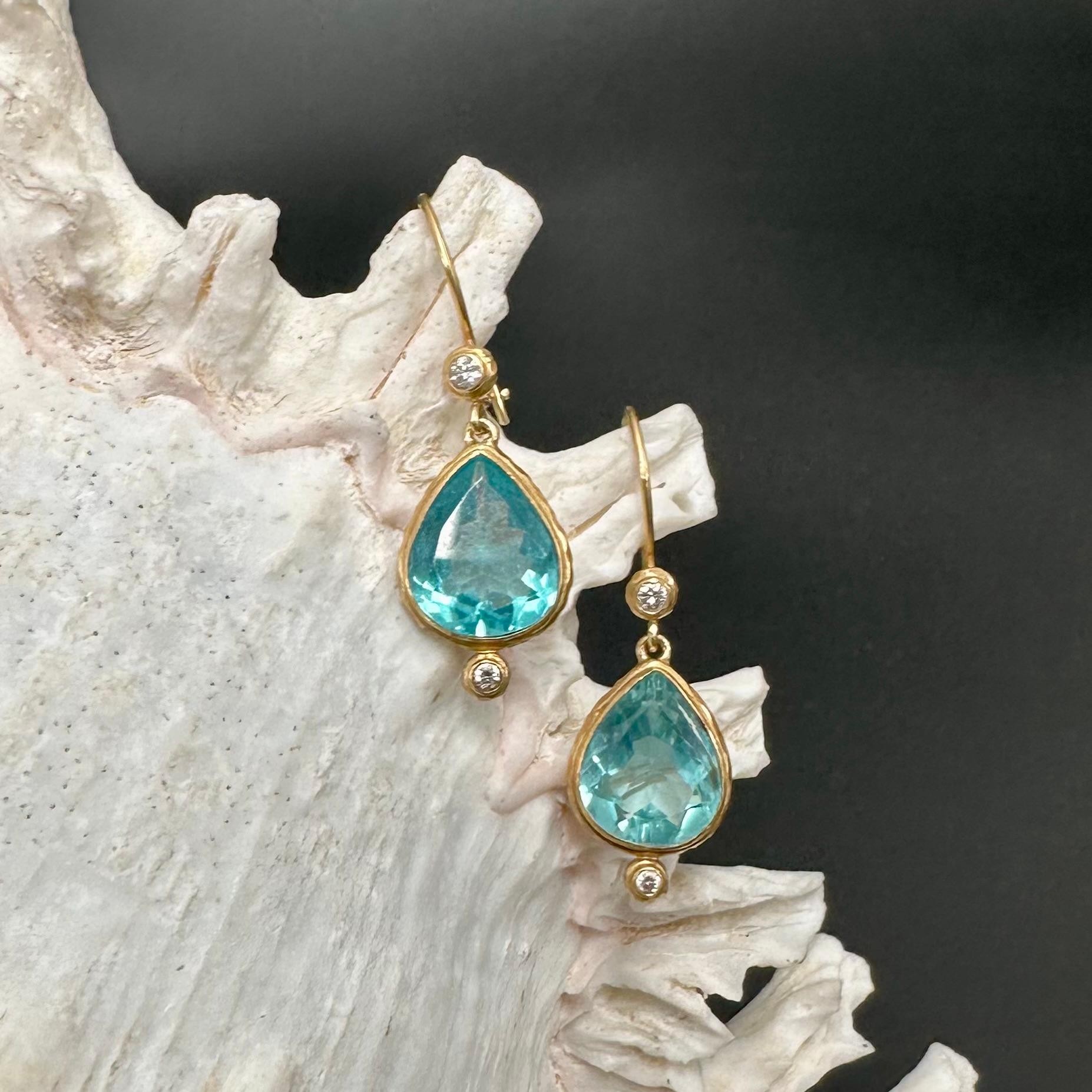 Steven Battelle 7.4 Carats Apatite Diamond 18K Gold Wire Earrings 1