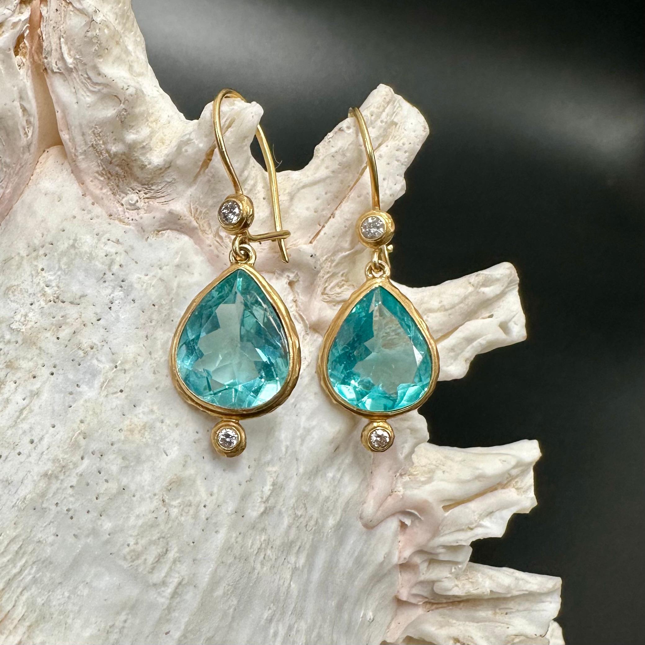 Steven Battelle 7.4 Carats Apatite Diamond 18K Gold Wire Earrings 2