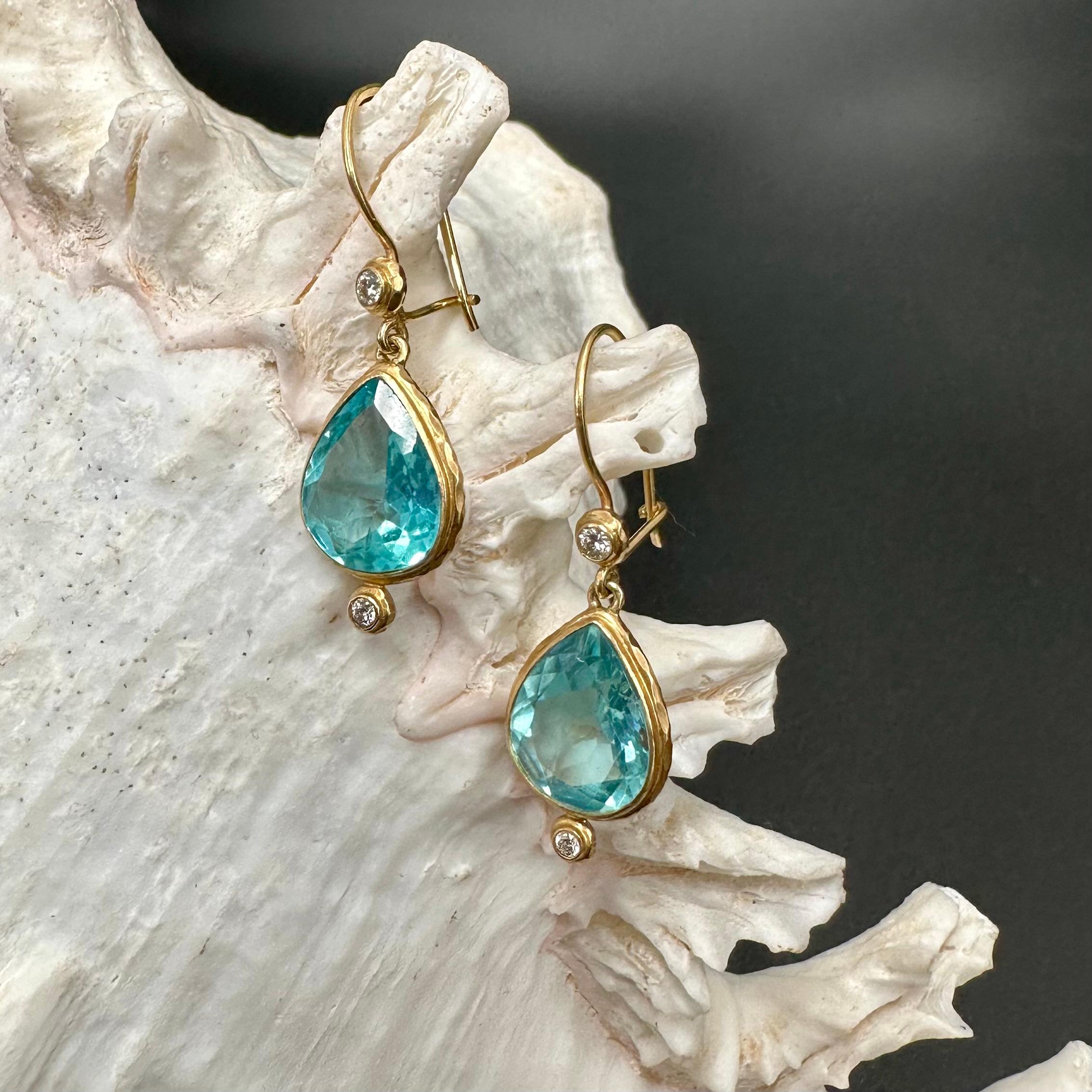 Steven Battelle 7.4 Carats Apatite Diamond 18K Gold Wire Earrings 3