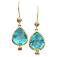 Steven Battelle 7.4 Carats Apatite Diamond 18K Gold Wire Earrings