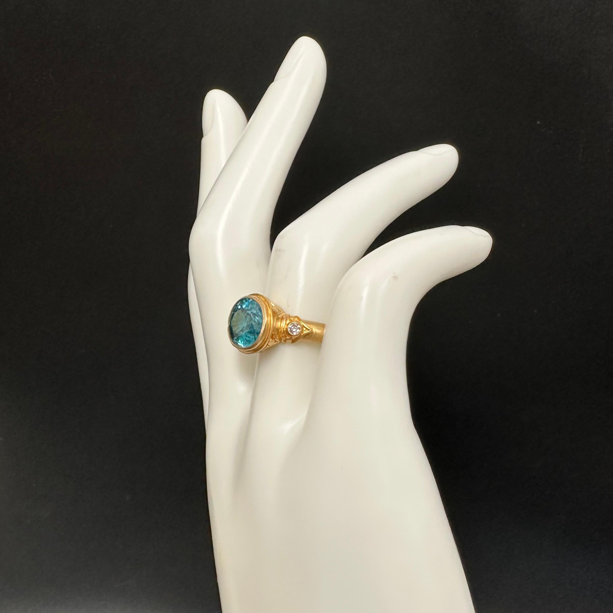 Steven Battelle 7.4 Carats Blue Zircon Diamonds 18K Gold Ring For Sale 10