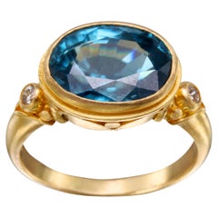 Steven Battelle 7.4 Carats Blue Zircon Diamonds 18K Gold Ring
