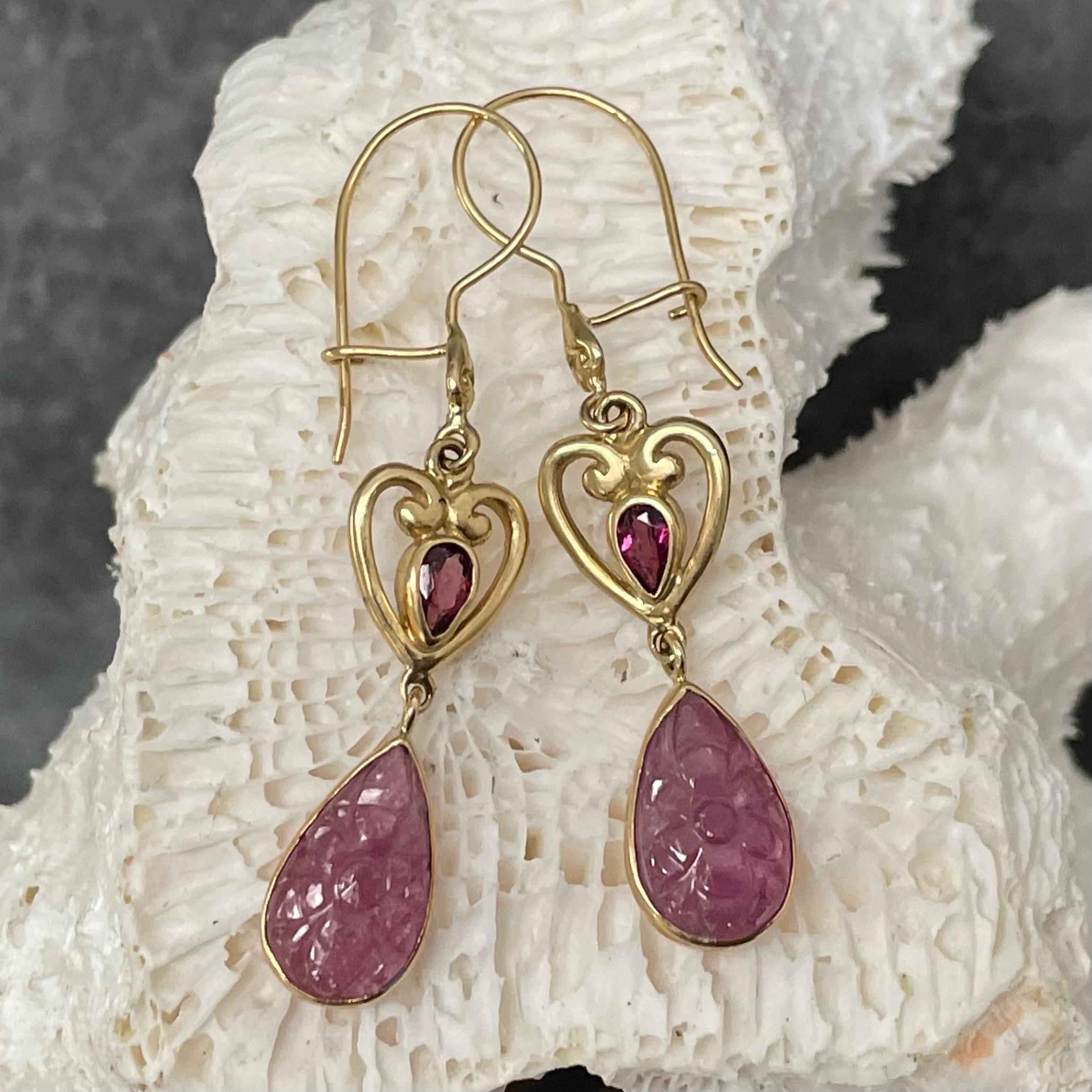 Steven Battelle 7.4 Carats Ruby Pink Tourmaline 18K Gold Wire Earrings For Sale 1