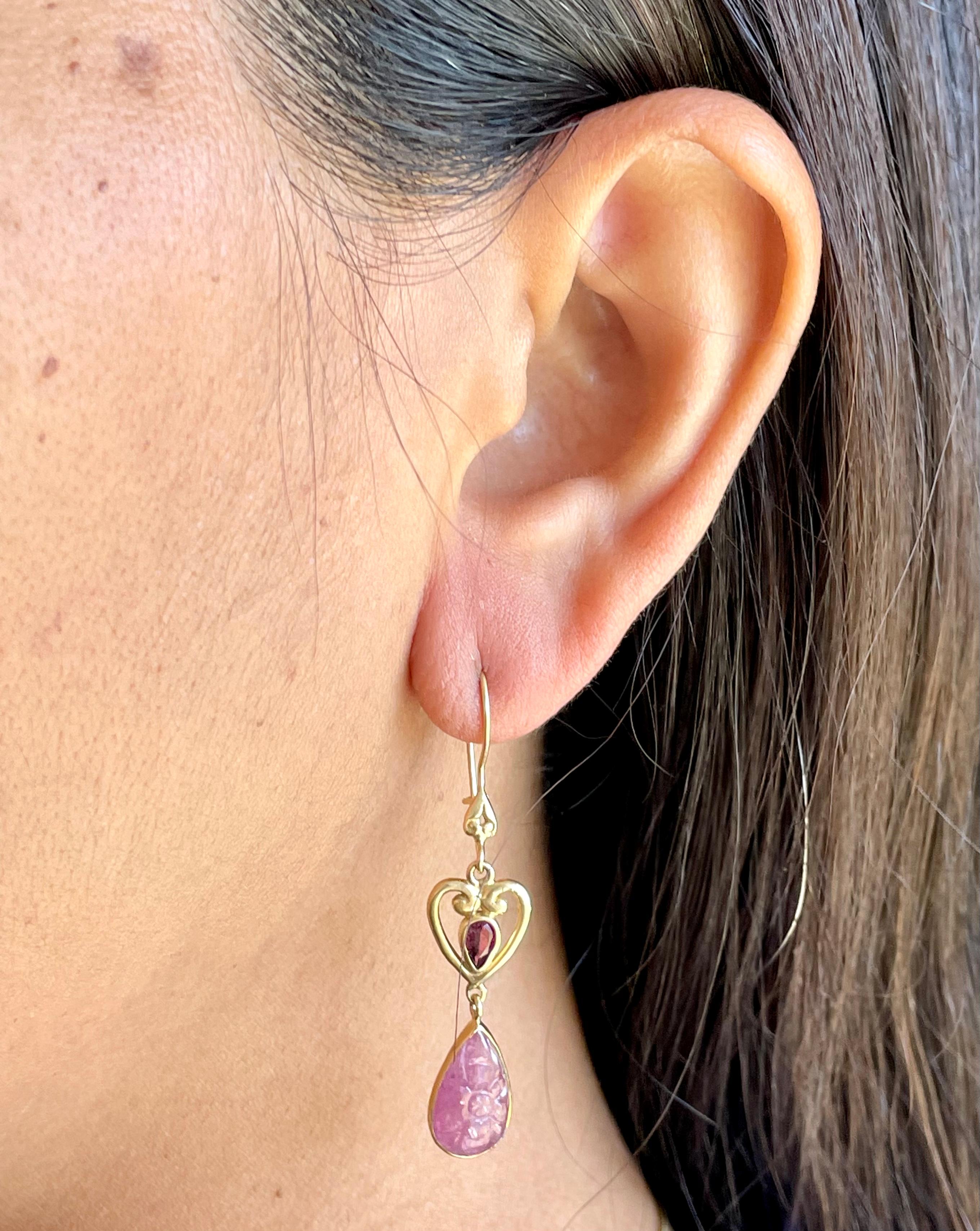 Steven Battelle 7.4 Carats Ruby Pink Tourmaline 18K Gold Wire Earrings For Sale 2