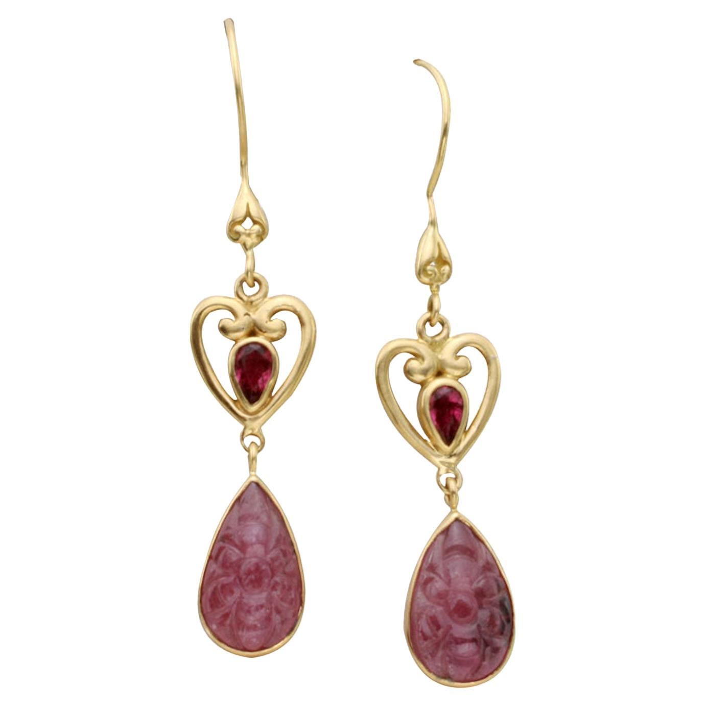 Steven Battelle 7.4 Carats Ruby Pink Tourmaline 18K Gold Wire Earrings