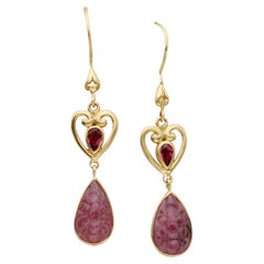 Steven Battelle 7.4 Carats Ruby Pink Tourmaline 18K Gold Wire Earrings