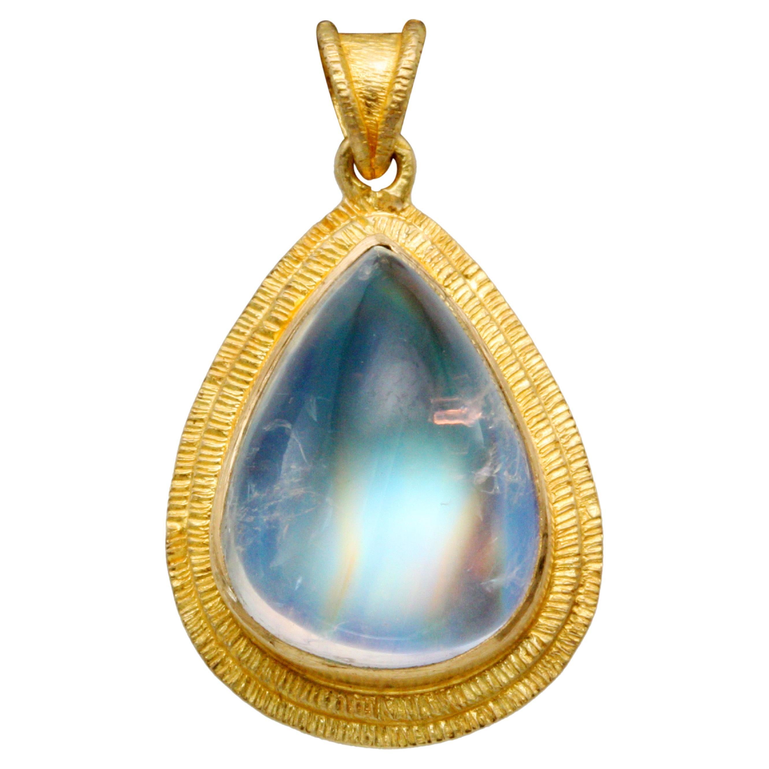 Steven Battelle 7.5 Carats Rainbow Moonstone 18K Gold Pendant