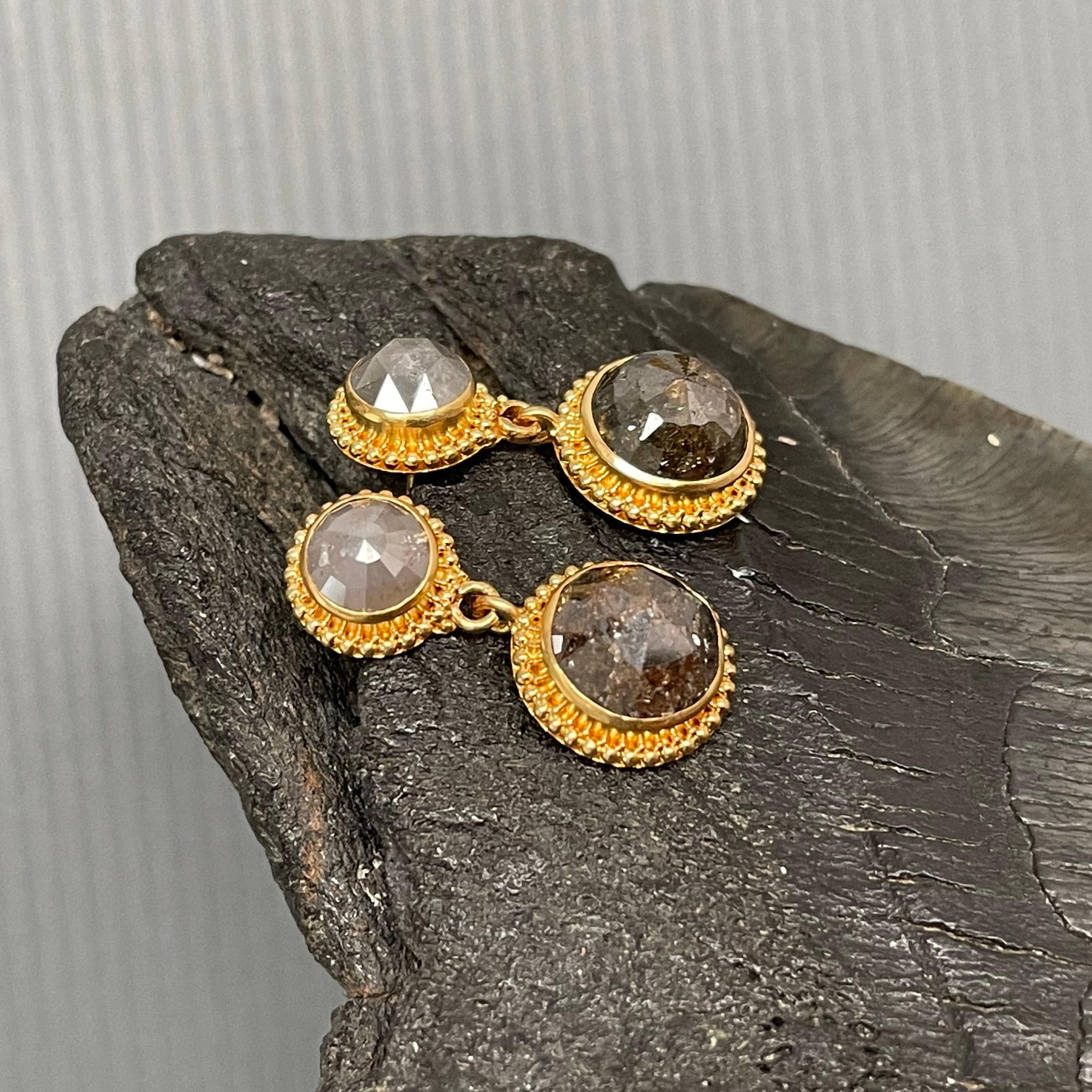 Steven Battelle 7.5 Carats Rose Cut Diamond 22K Gold Post Earrings  For Sale 1