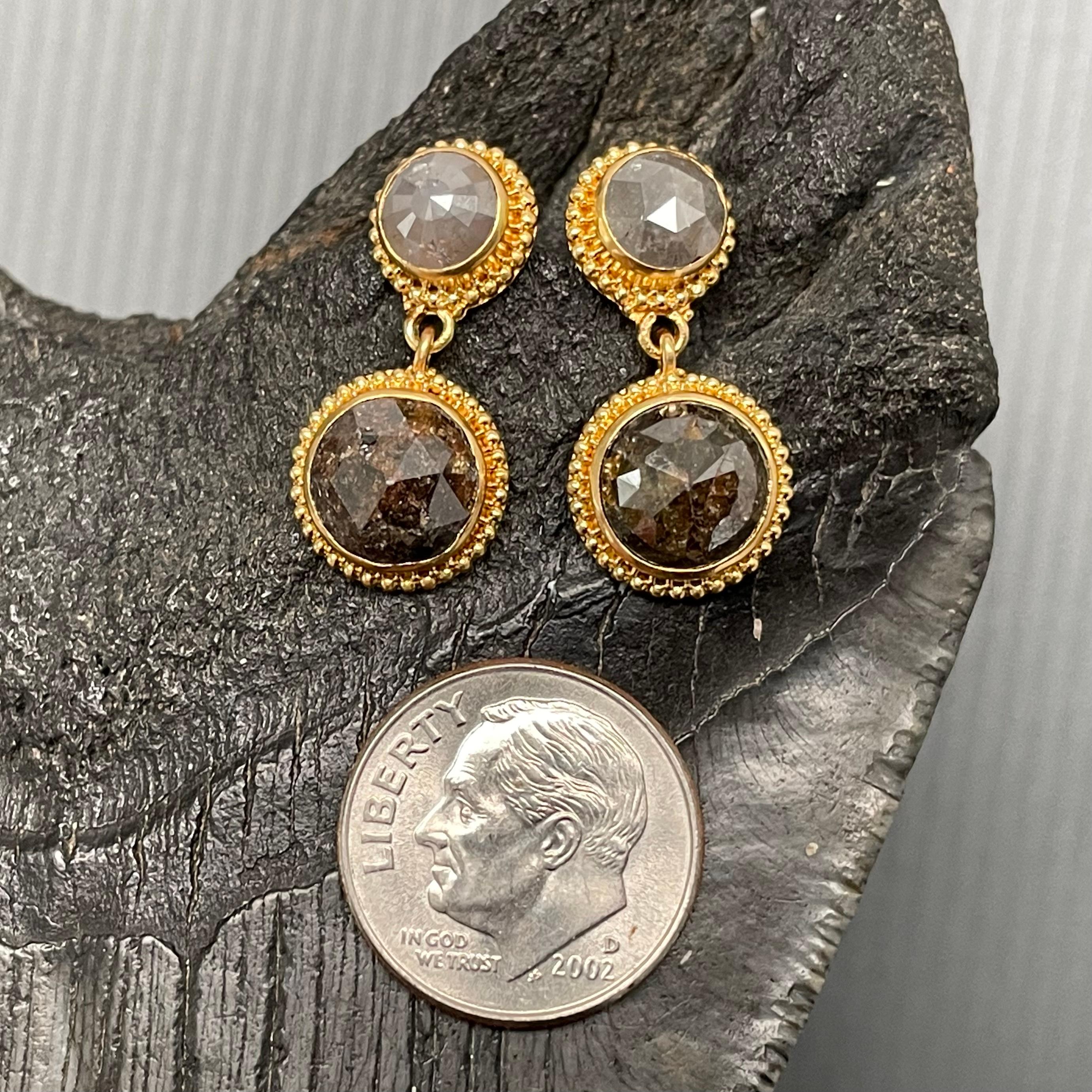 Steven Battelle 7.5 Carats Rose Cut Diamond 22K Gold Post Earrings  For Sale 3