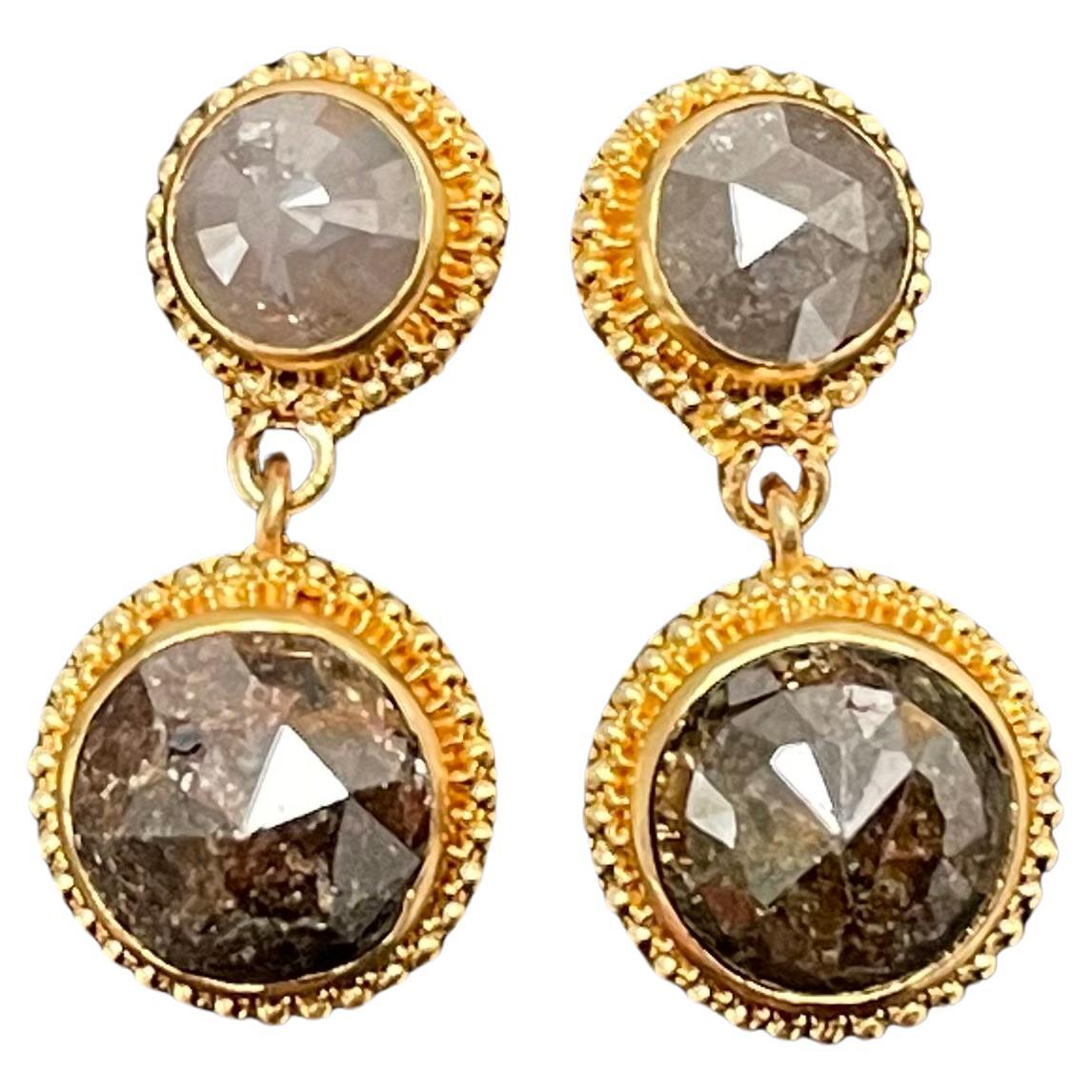 Steven Battelle 7.5 Carats Rose Cut Diamond 22K Gold Post Earrings  For Sale
