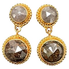 Steven Battelle 7.5 Carats Rose Cut Diamond 22K Gold Post Earrings 