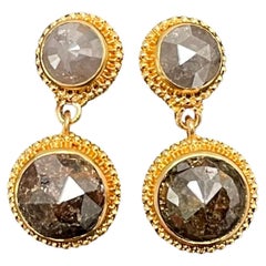 Steven Battelle 7.5 Carats Rose Cut Diamond 22K Gold Post Earrings